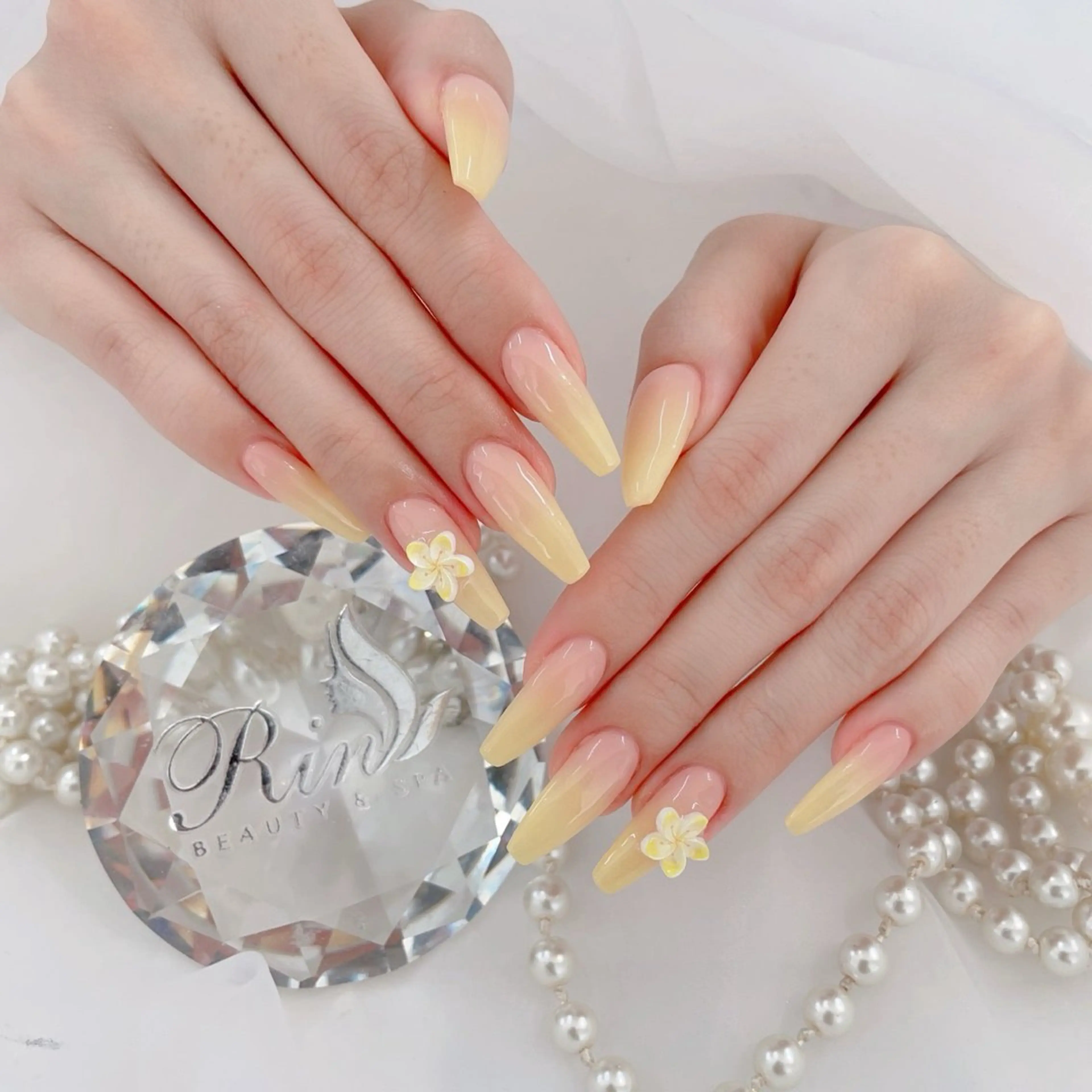 ネイル オーロラネイル ブラウン チークネイル フラッシュネイル フラワーネイル ハンドネイル Rin Nail 新大久保店のネイルデザイン