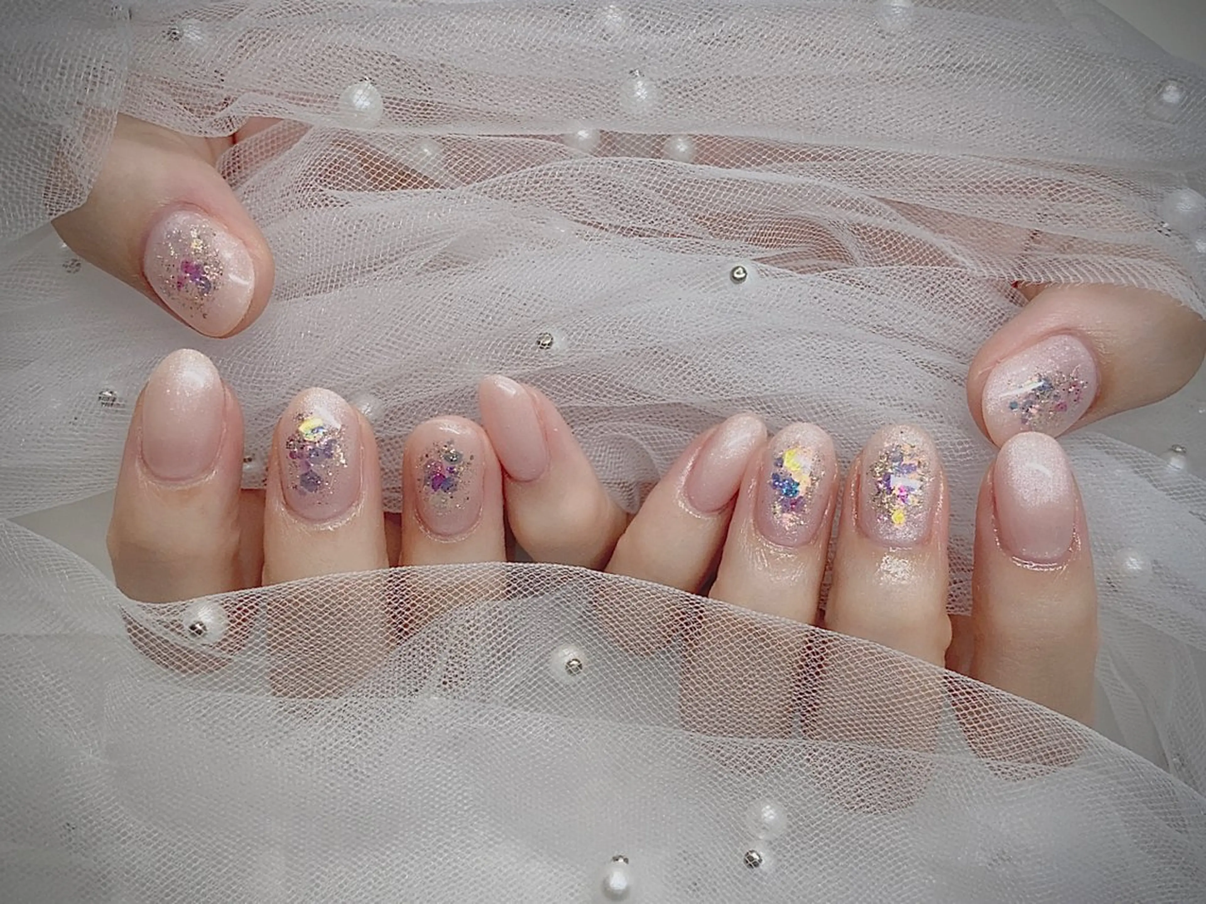 ネイル I-nailロング /ワンホン/キラキラのネイルデザイン