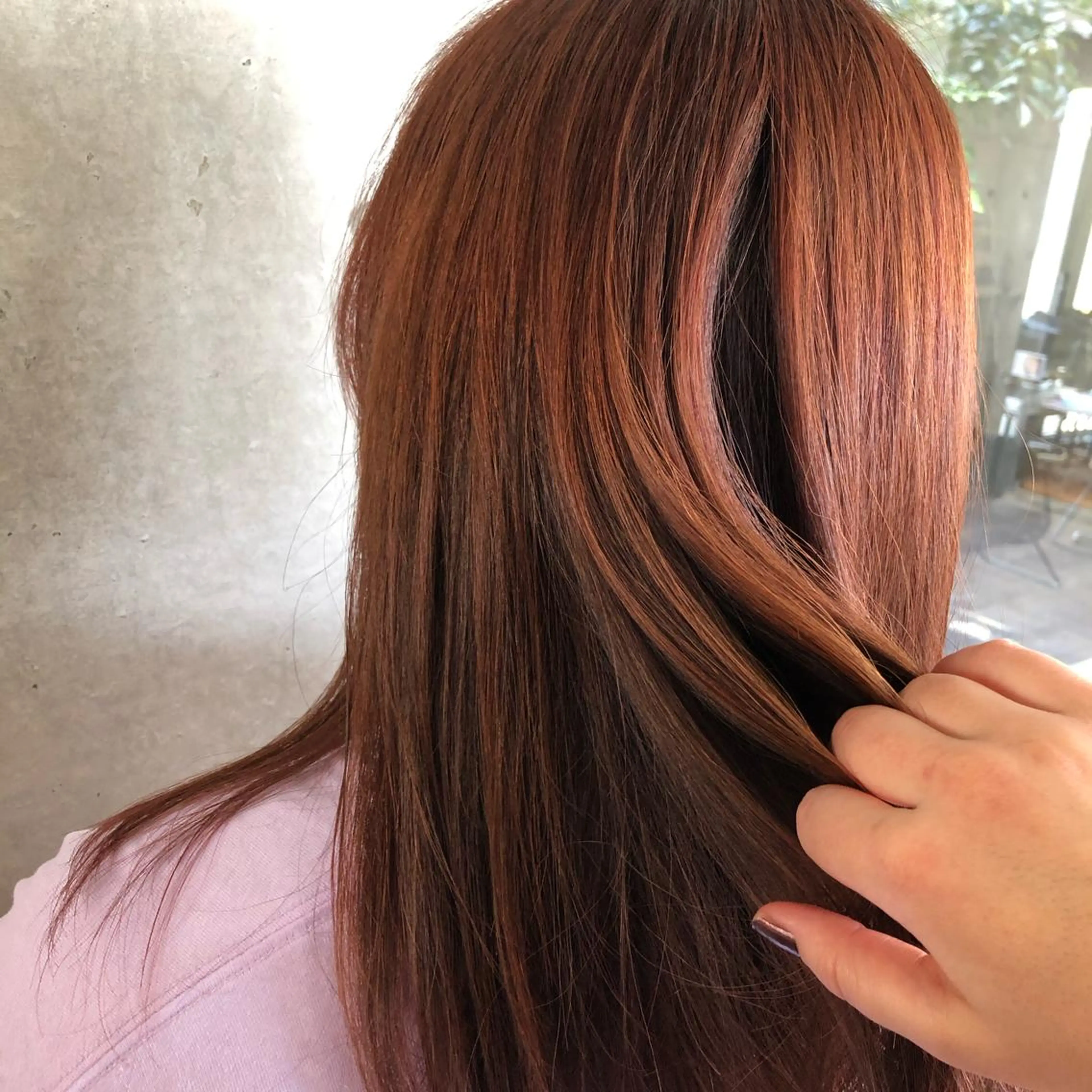 ロング カラー ハイライトカラー レッドカラー ハイライト nagisa /縮毛矯正のヘアスタイル