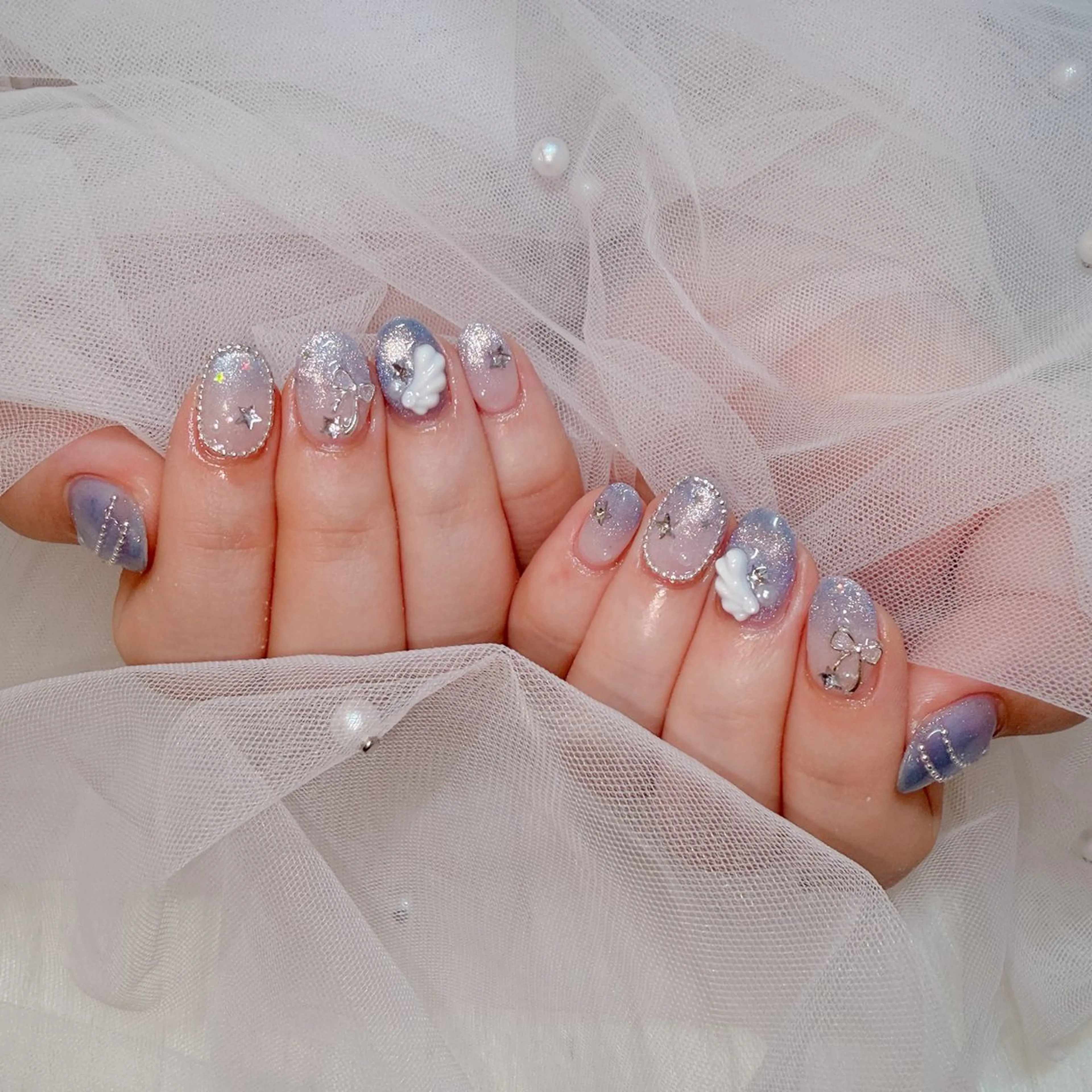 ネイル ブルー ジェルネイル ラクロレ ハナ︎🌼のネイルデザイン