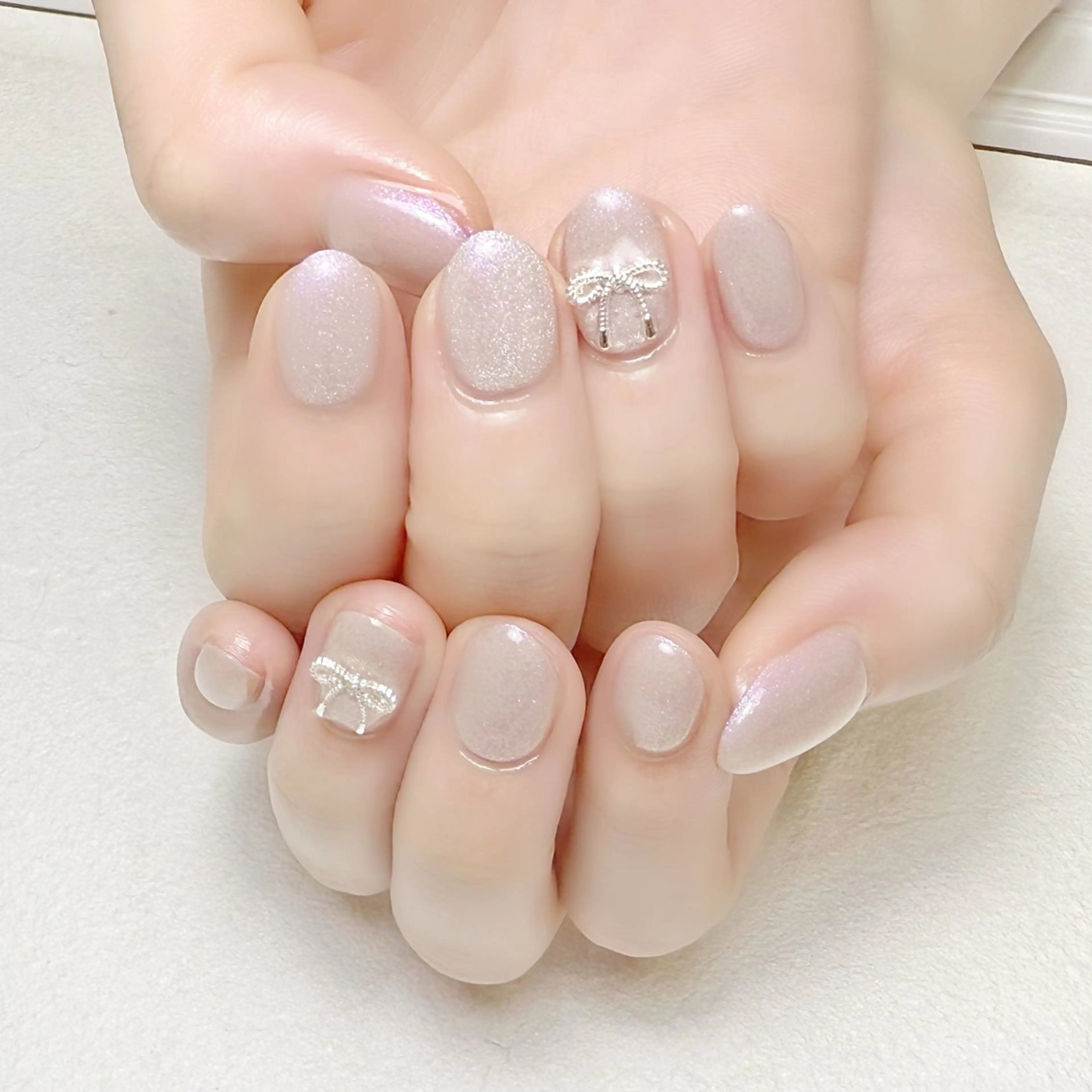 ネイル マグネットネイル オフィスネイル ワンカラーネイル ピンク リボン rouse nail RISATOのネイルデザイン