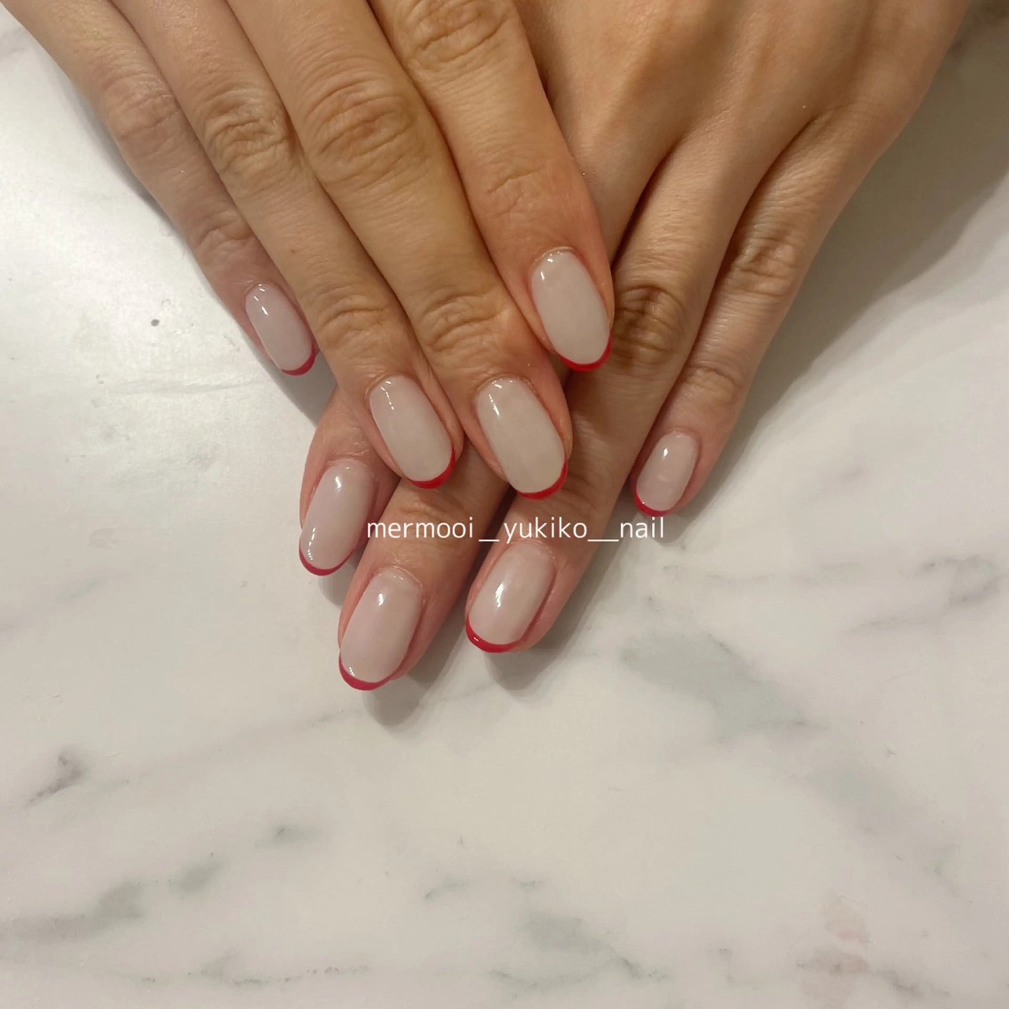 ネイル フレンチネイル 水色 シンプルネイル ハンドネイル melumooi nailのネイルデザイン