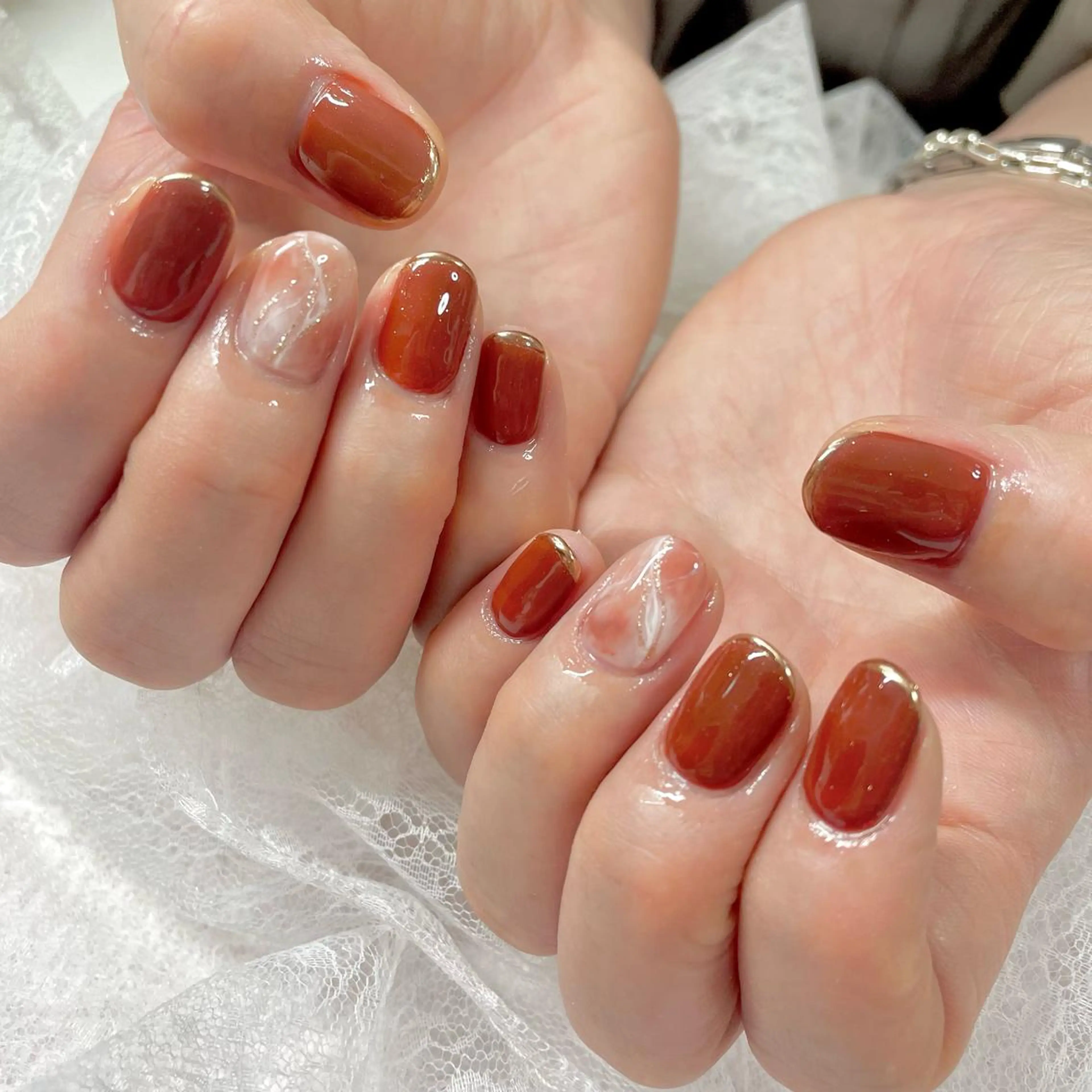ネイル ジェルネイル 大理石ネイル(マーブル) ミラーネイル パラジェル J terrace Nailのネイルデザイン