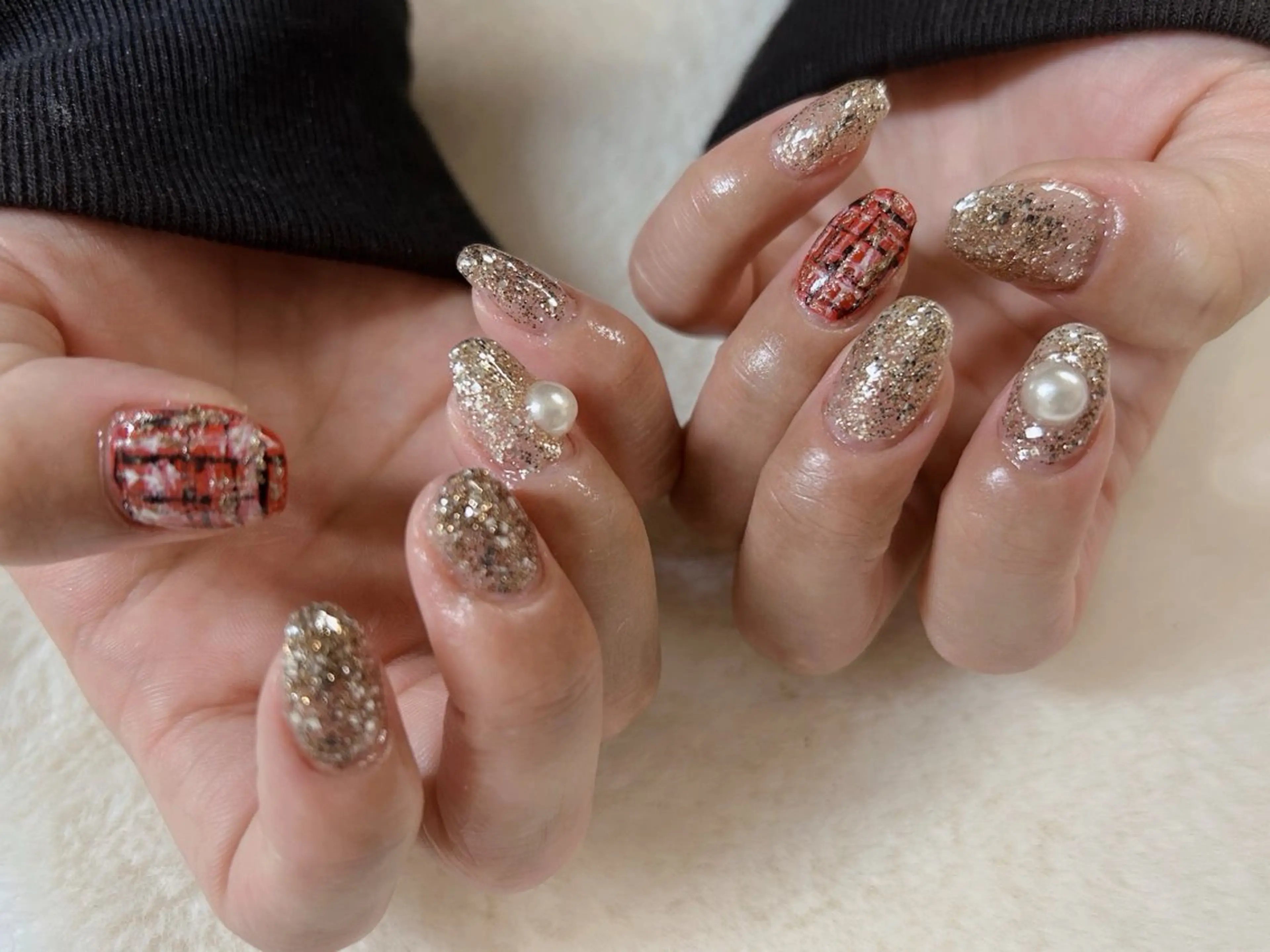 ネイル キラキラネイル ラメ(グリッター) ツイードネイル ハンドネイル 心斎橋Salon Epokkuのネイルデザイン