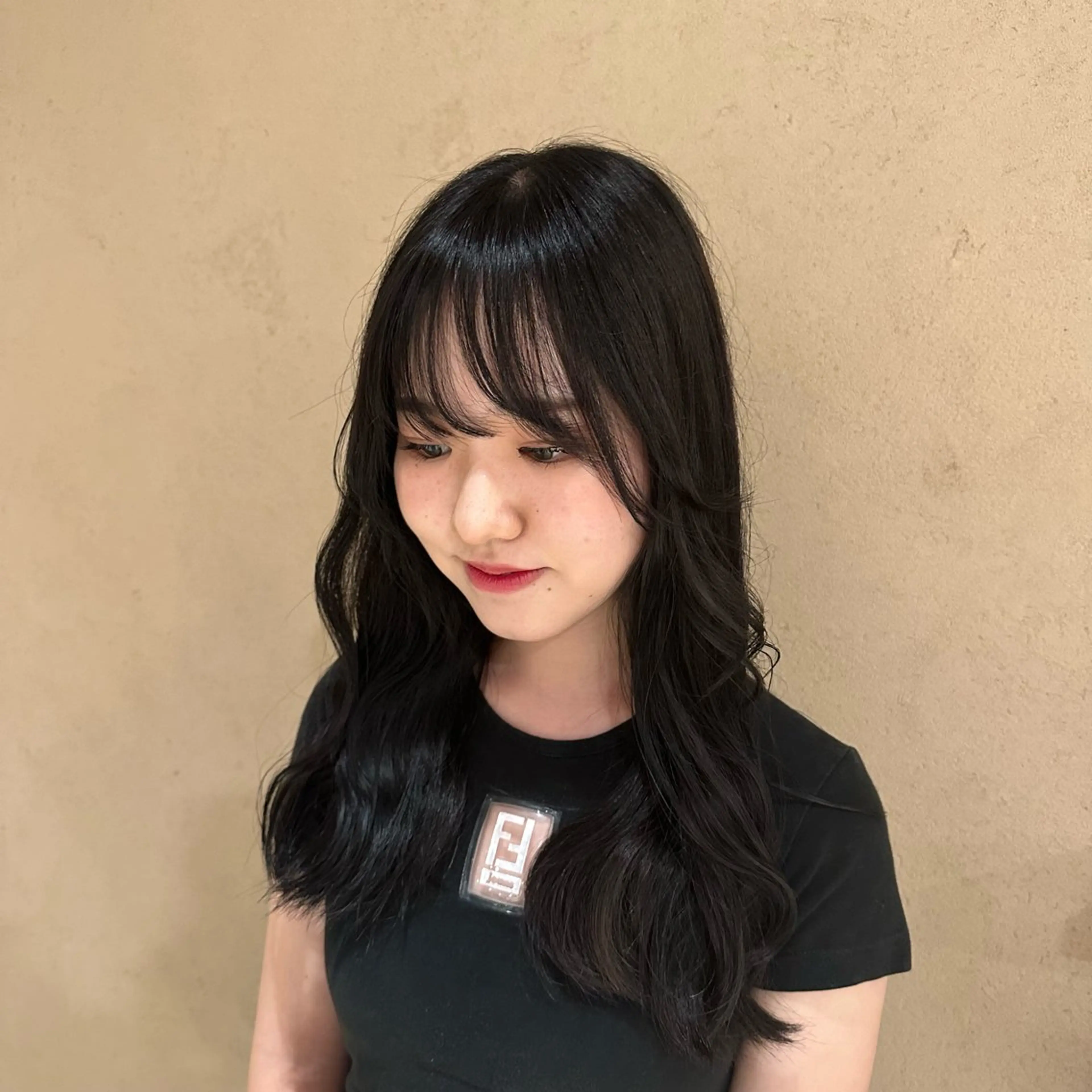 セミロング カラー ヘアアレンジ 黒髪 みなみ/韓国ボブ/ 韓国レイヤーのヘアスタイル