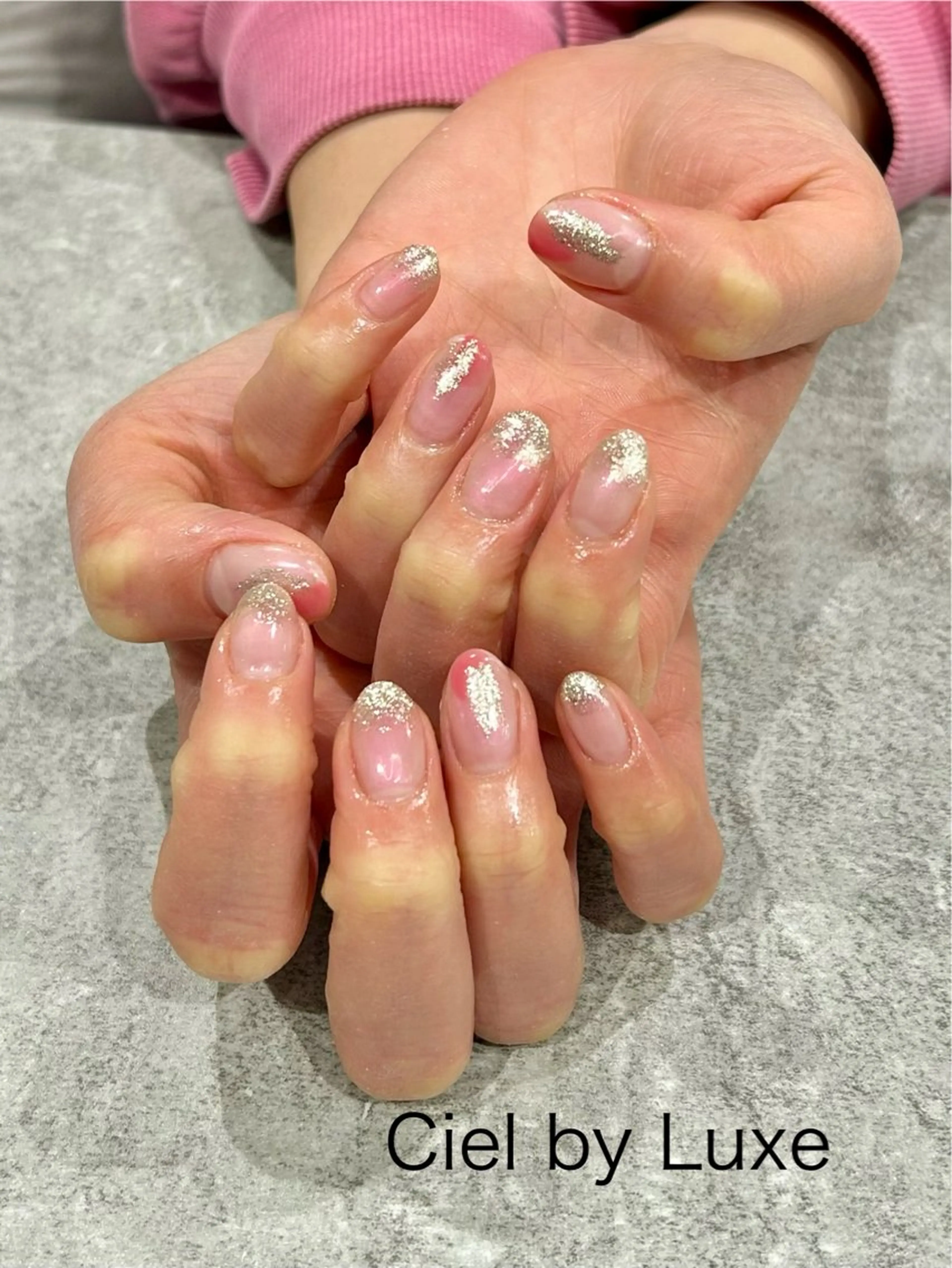 ネイル オーロラネイル ラメ(グリッター) ピンク CielbyLuxe manamiのネイルデザイン