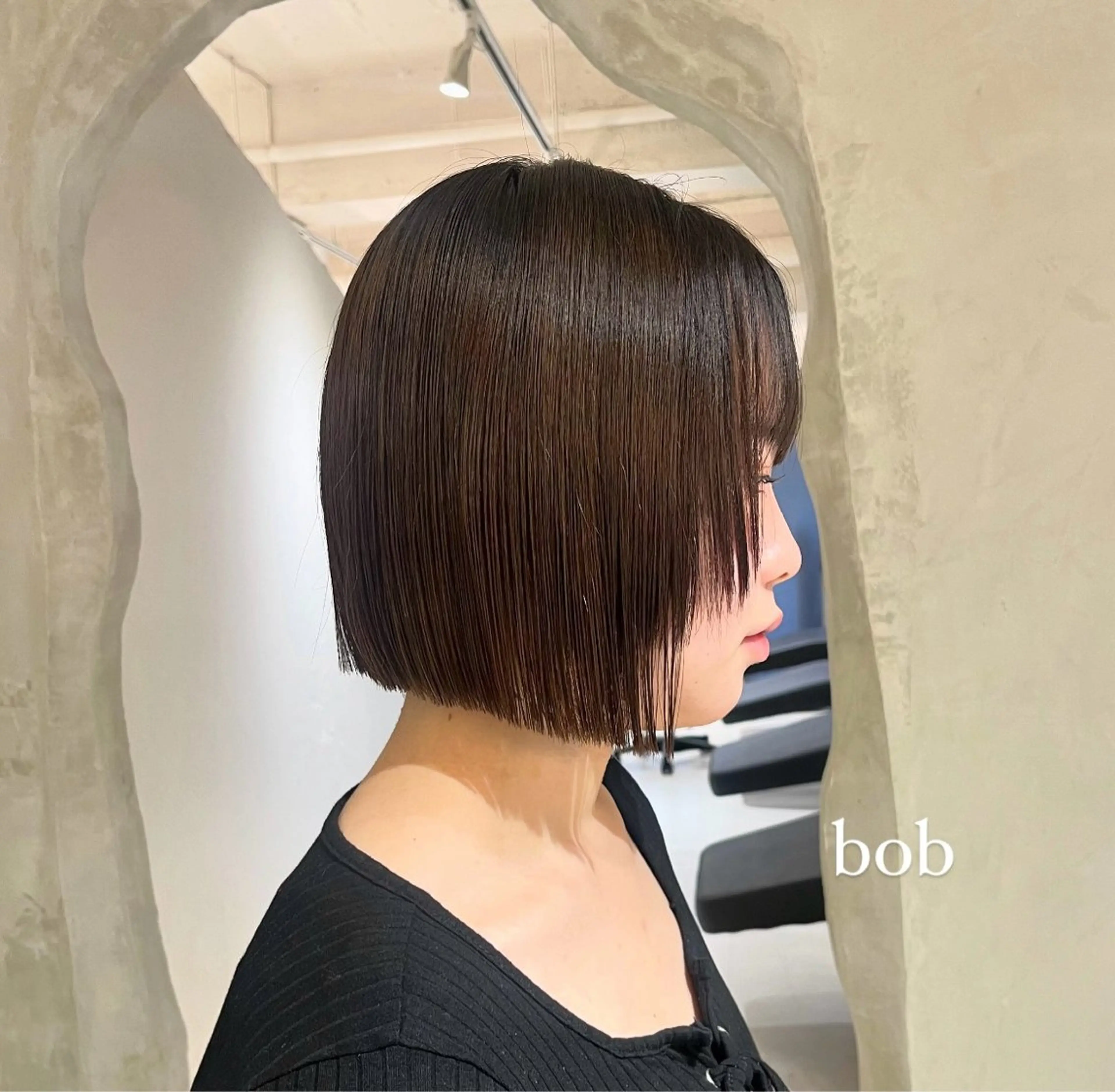 ミディアム カット トリートメント 切りっぱなしボブ/ 艶カラー/綾莉のヘアスタイル