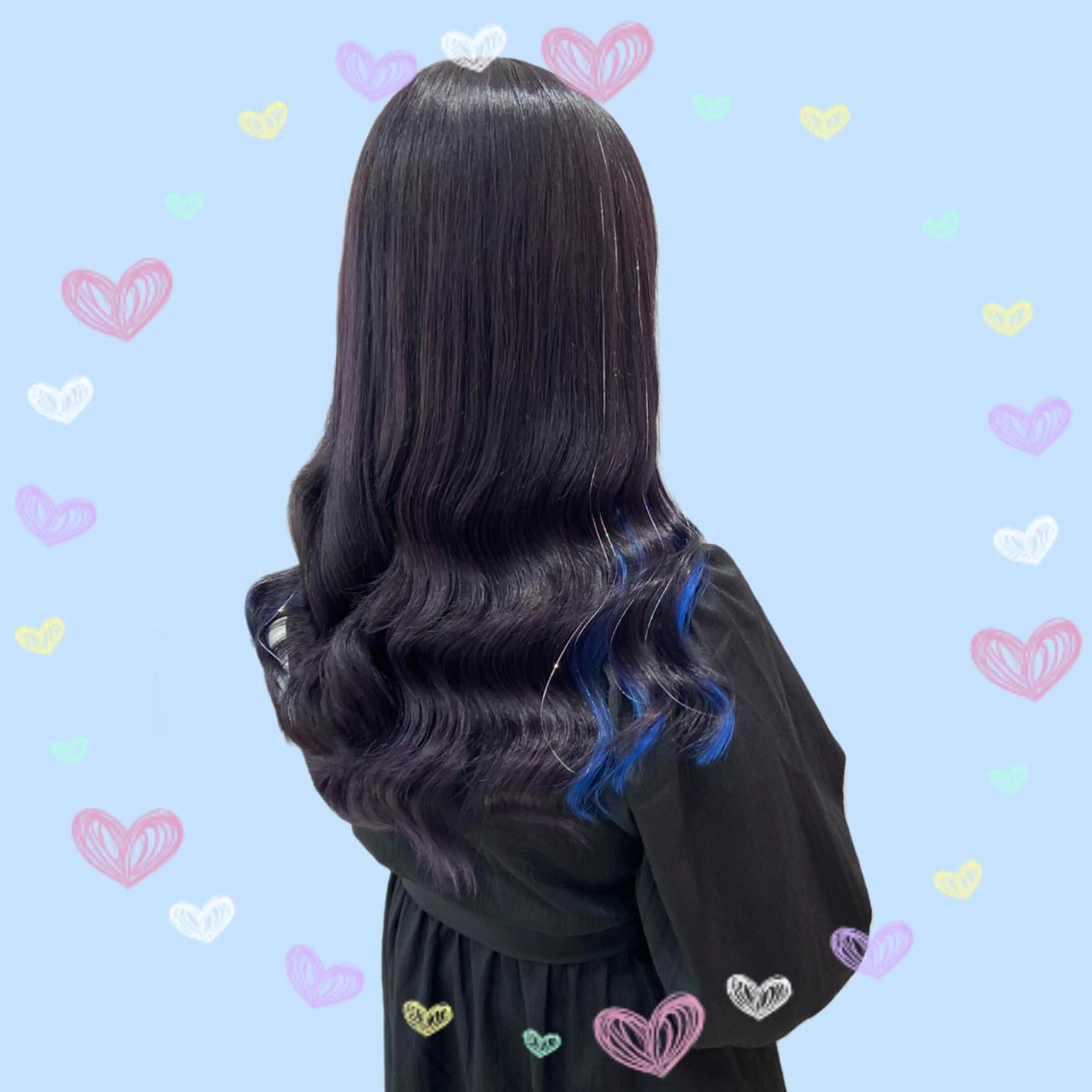 ロング カラー ヘアアレンジ ブルーカラー シルバー エクステ ブリーチ♡メンズ マッシュ♡MIUのヘアスタイル