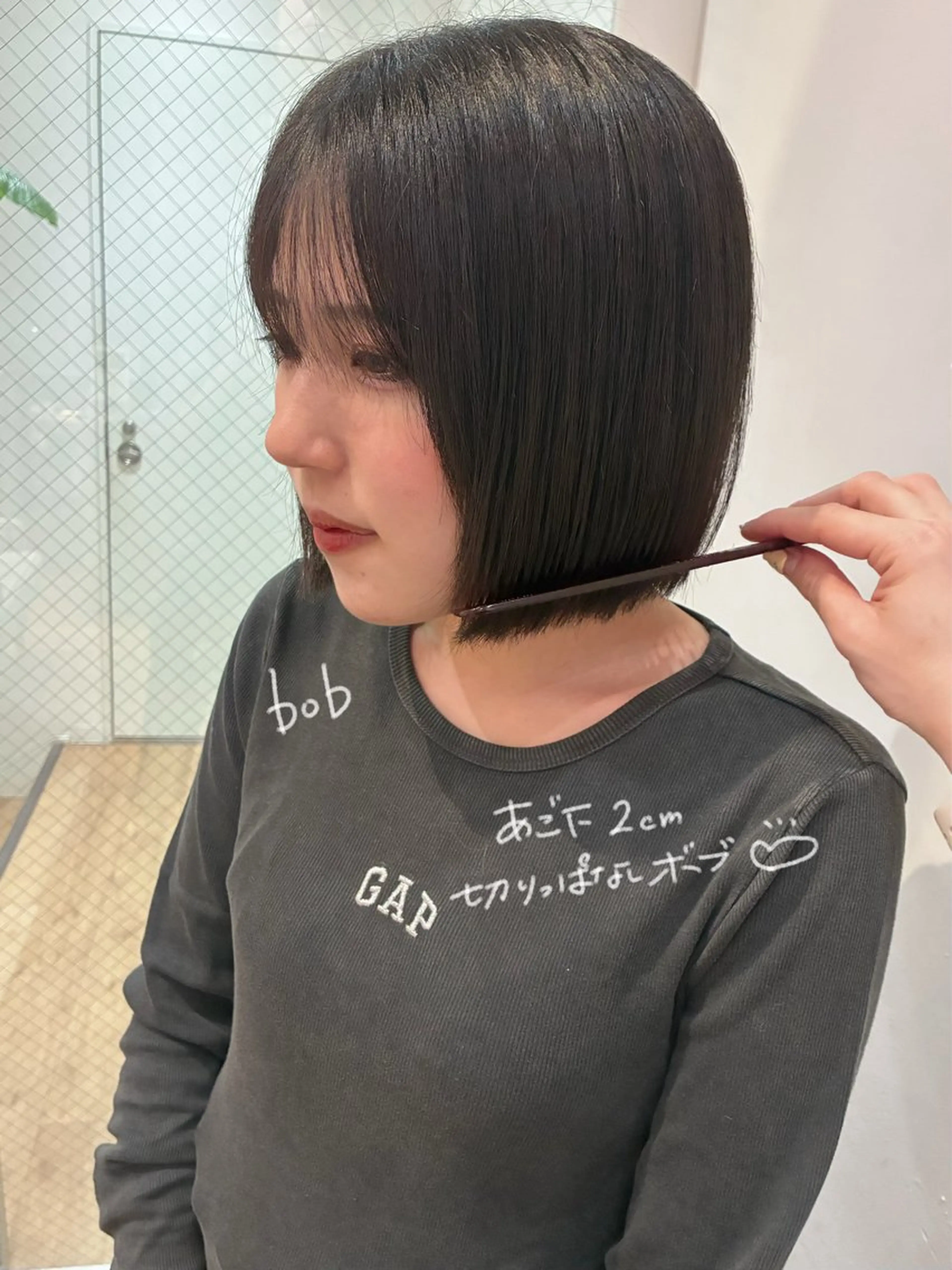 ミディアム 切りっぱなしボブ ボブ moe/名古屋美容室 /モデル募集のヘアスタイル