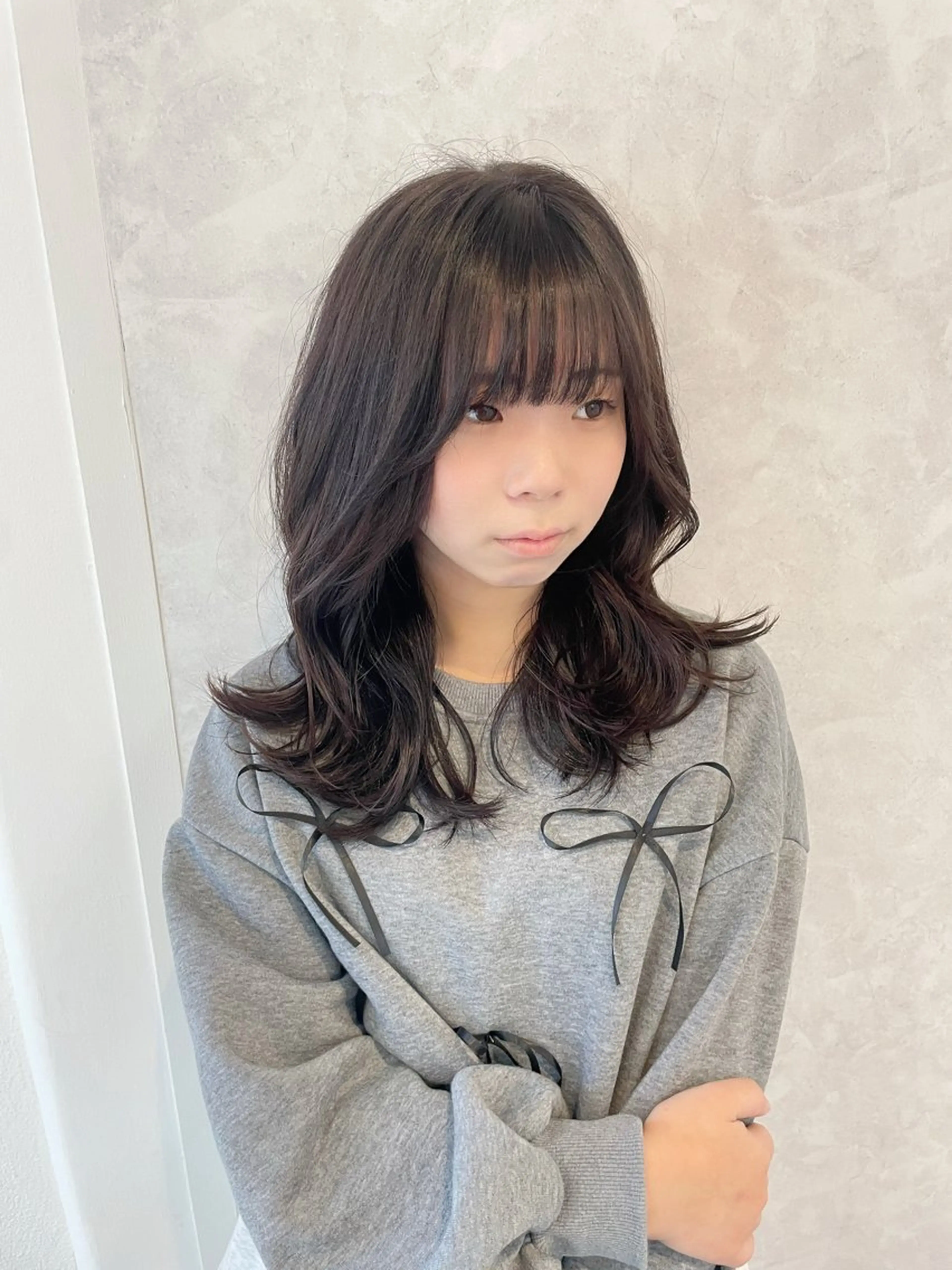 セミロング 顔まわりレイヤー 髪質改善 韓国風ヘア レイヤーカット サイドバング カット ヘアカラー トリートメント Yusei/似合わせ /韓国風レイヤーのヘアスタイル