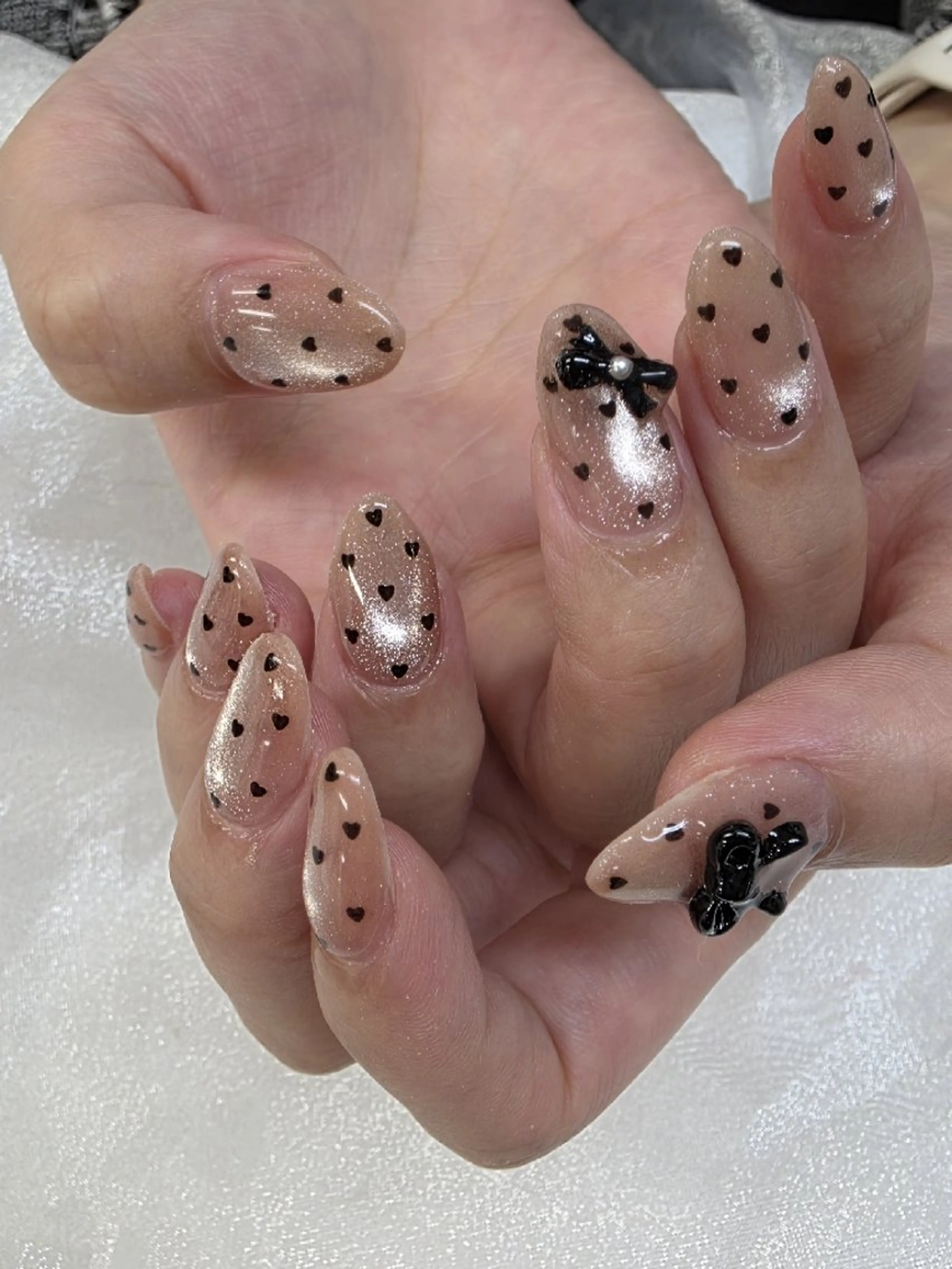 ネイル ドット ガーリー ハート マグネットネイル ピンク ハンドネイル Nail 🌱TSUBASAのネイルデザイン