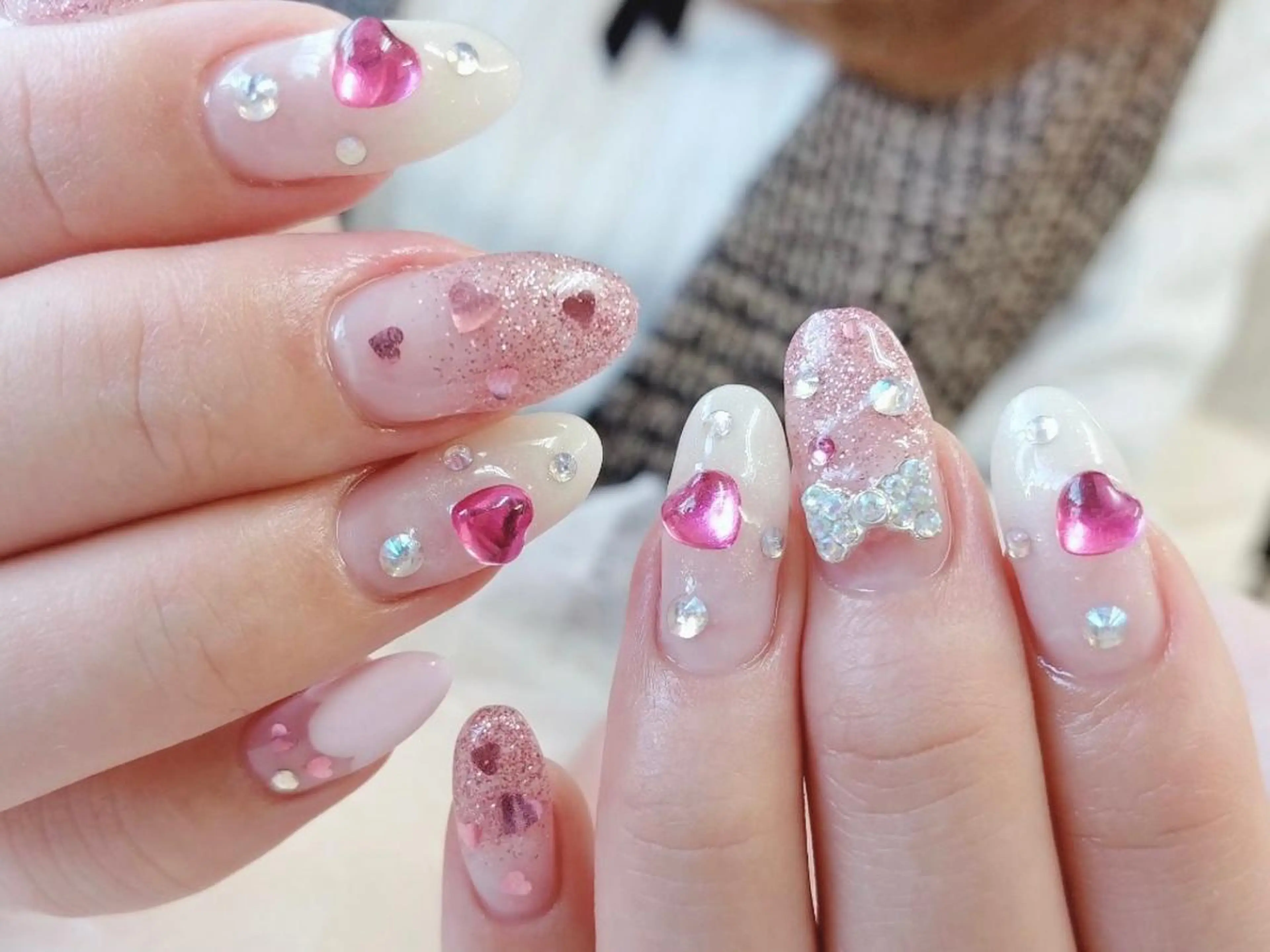 ネイル ハート 持ち込み ピンク Nail lieNのネイルデザイン