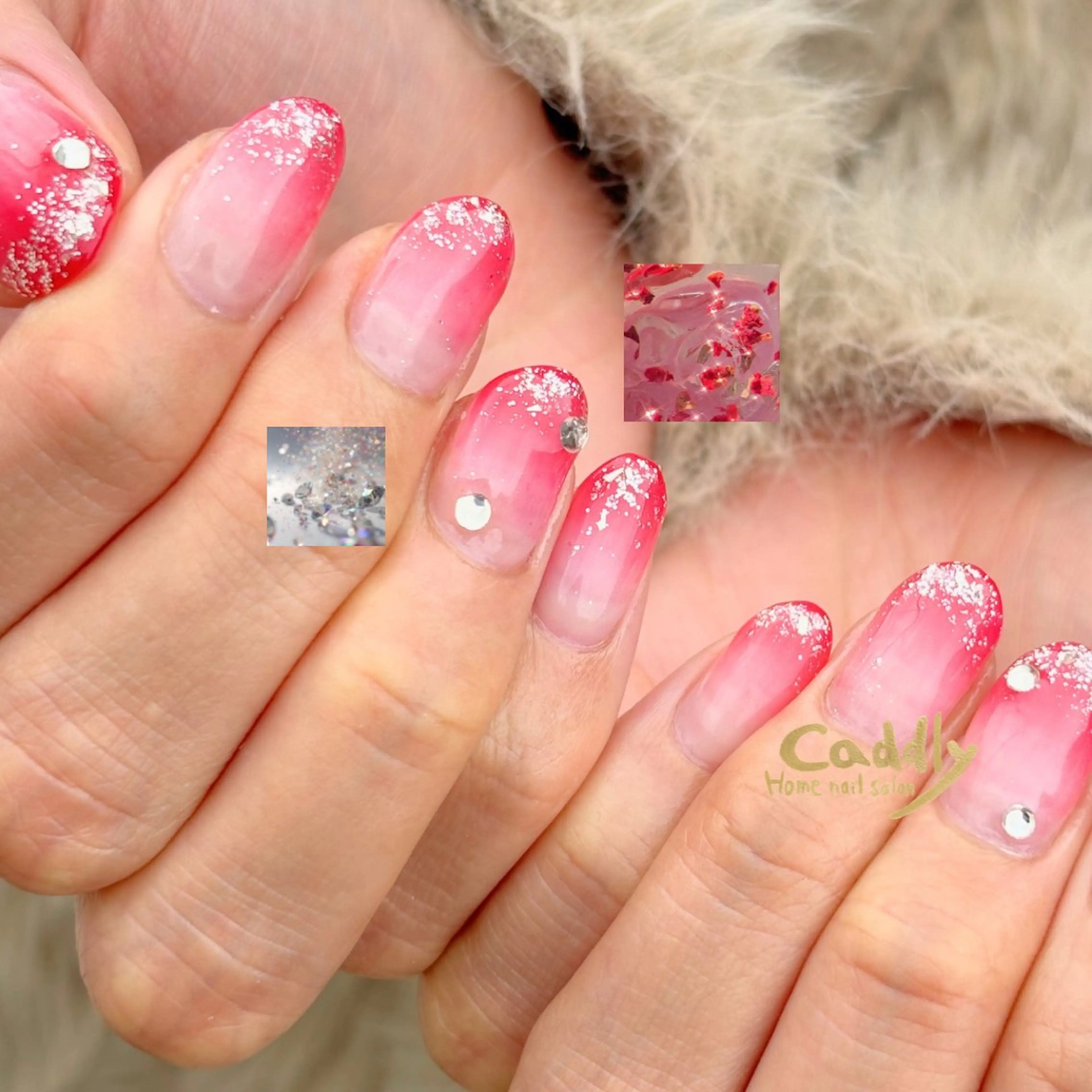 ネイル ラメ(グリッター) 赤色 ハンドネイル caddly naoのネイルデザイン