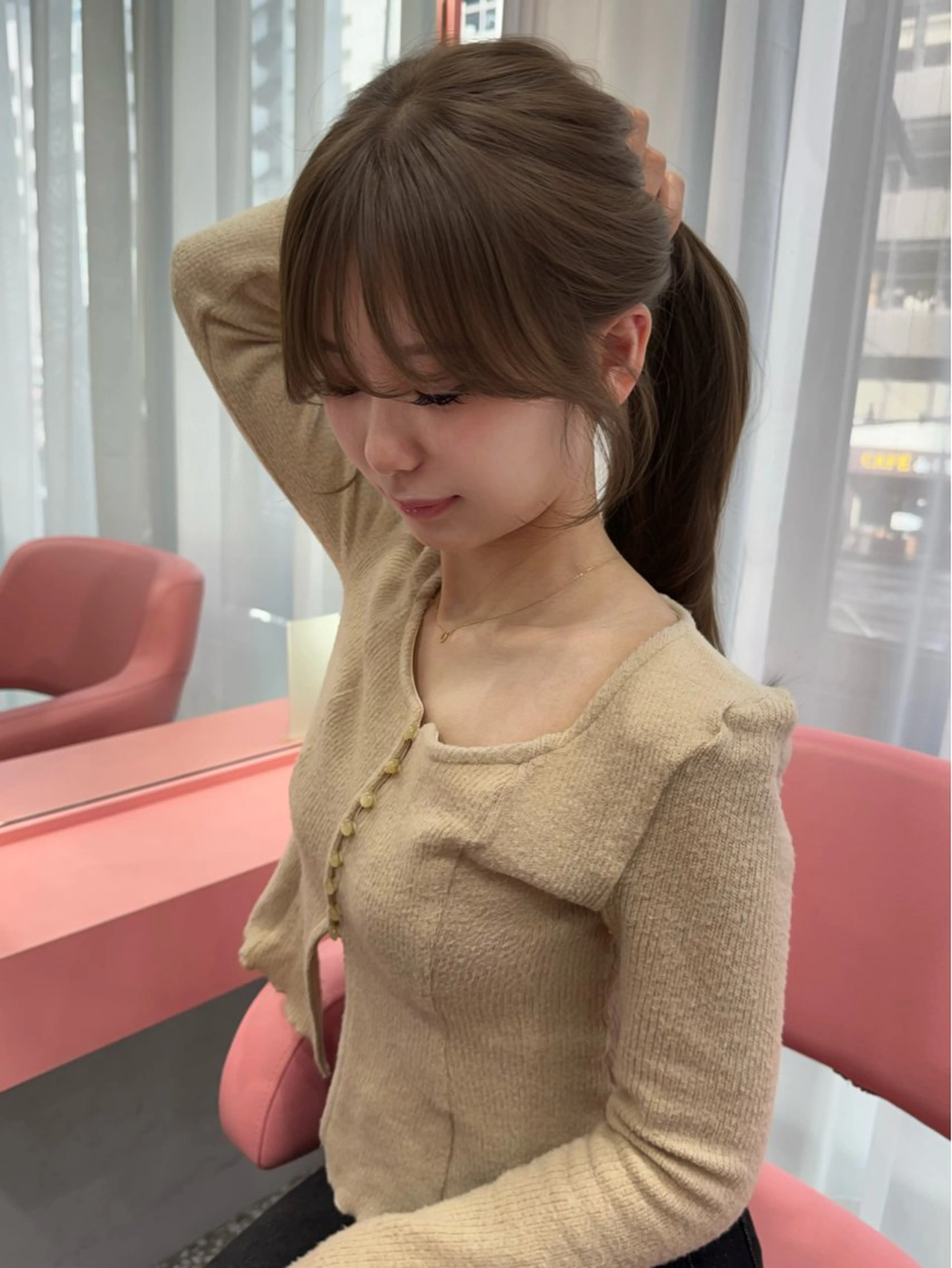 ロング くびれヘア 顔まわりレイヤー 顔周りカット 韓国風ヘア くびれレイヤー カット ヘアカラー トリートメント 顔周り/透明感カラー REINA𓍯のヘアスタイル