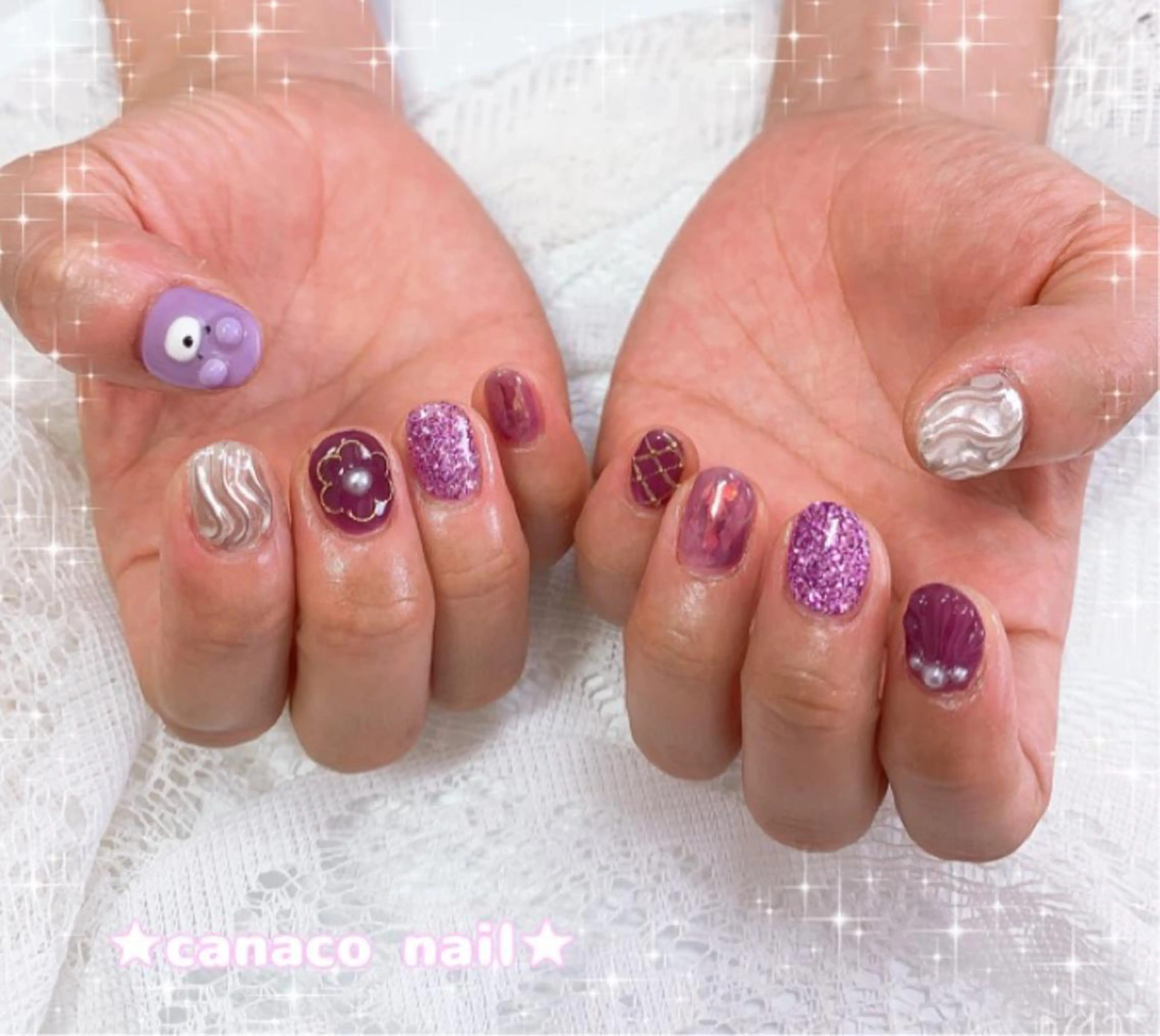 ネイル フラワーネイル ミラーネイル ニュアンスネイル ハンドネイル ハンドケア ベテランネイル cnc  nailのネイルデザイン