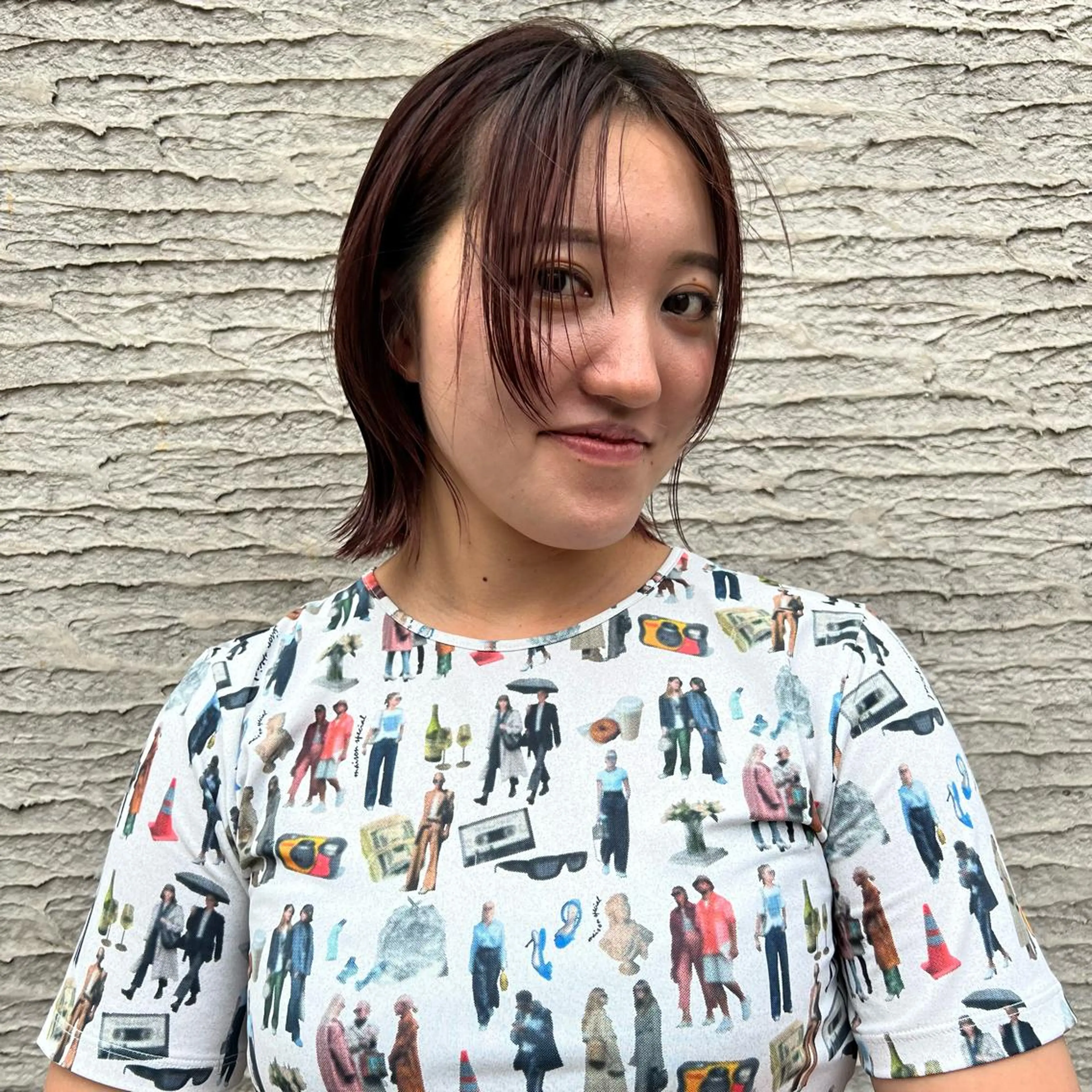 ミディアム 切りっぱなしボブ ミディアムパーマ ボブ くびれヘア 顔まわりレイヤー 北内 登真のヘアスタイル