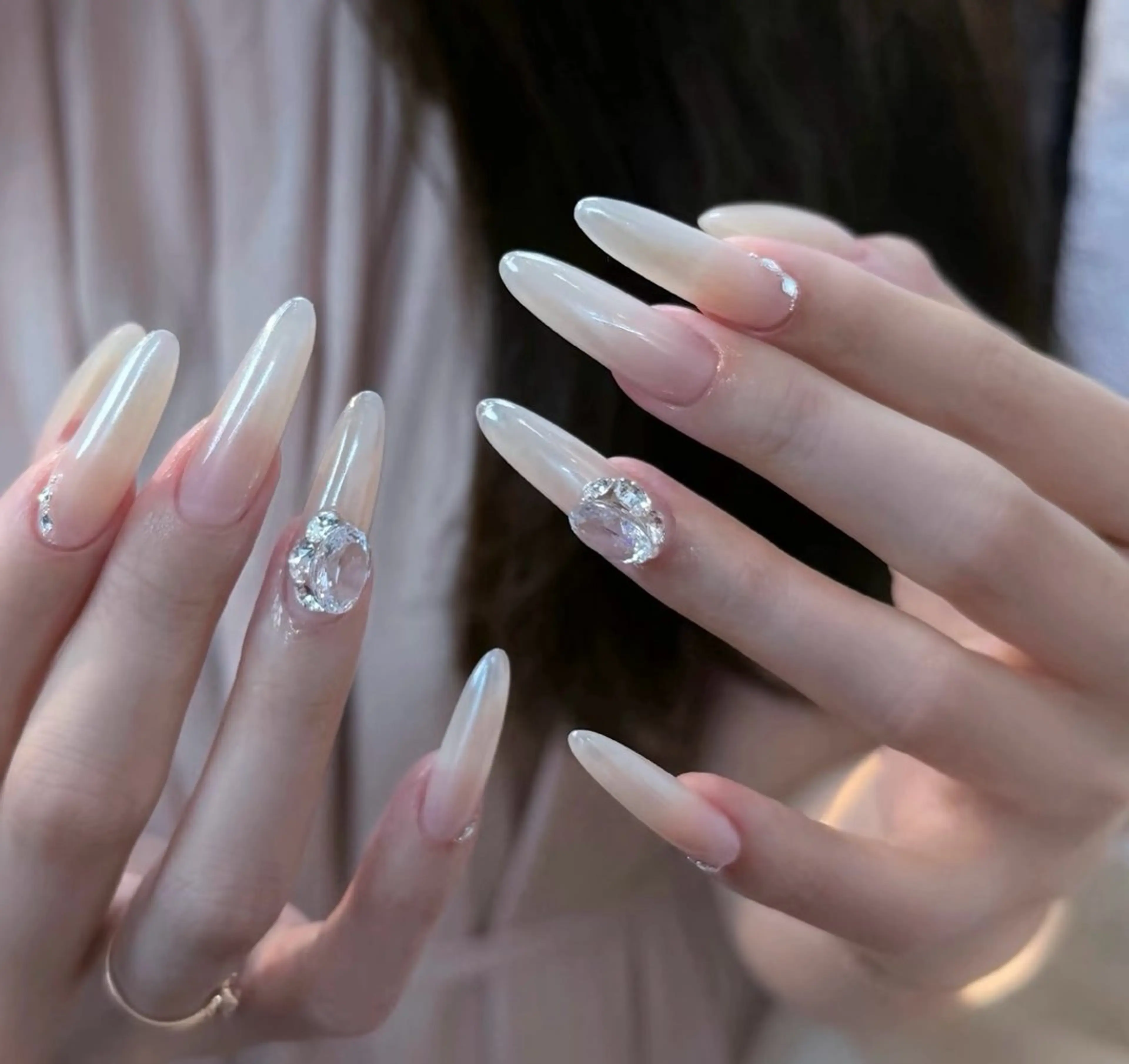 ネイル チークネイル 長さ出し フレンチネイル ガーリー 韓国ネイル SunNail池袋駅 ワンホンネイルのネイルデザイン