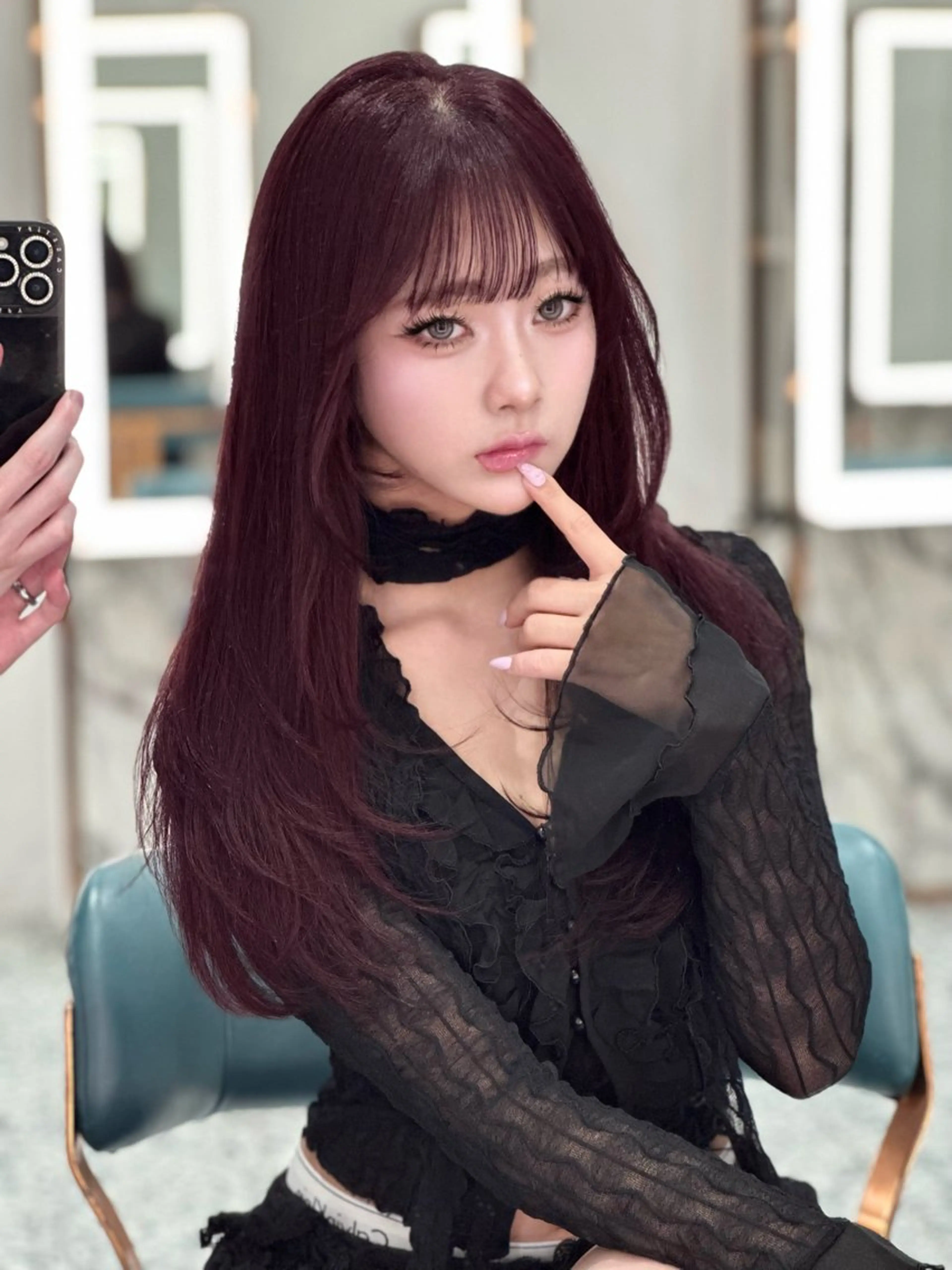 ロング カラー カシス ダブルカラー レッドカラー レイヤーカット ワンホン🎀韓国ヘア 💞渋谷/GAKUのヘアスタイル