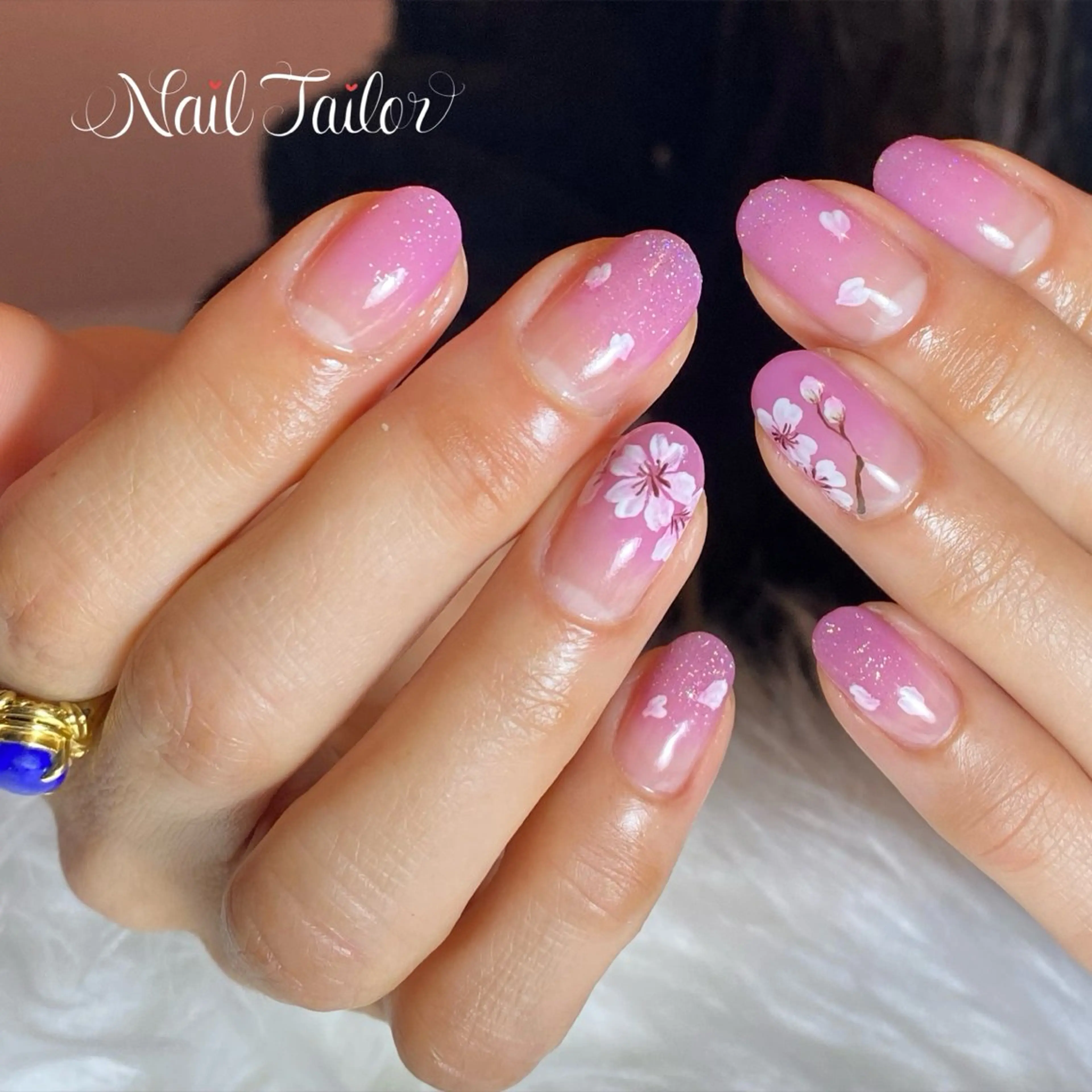 ネイル アートネイル 桜ネイル フラワーネイル ジェルネイル 春ネイル ハンドネイル NailTailor ネイルテイラーのネイルデザイン