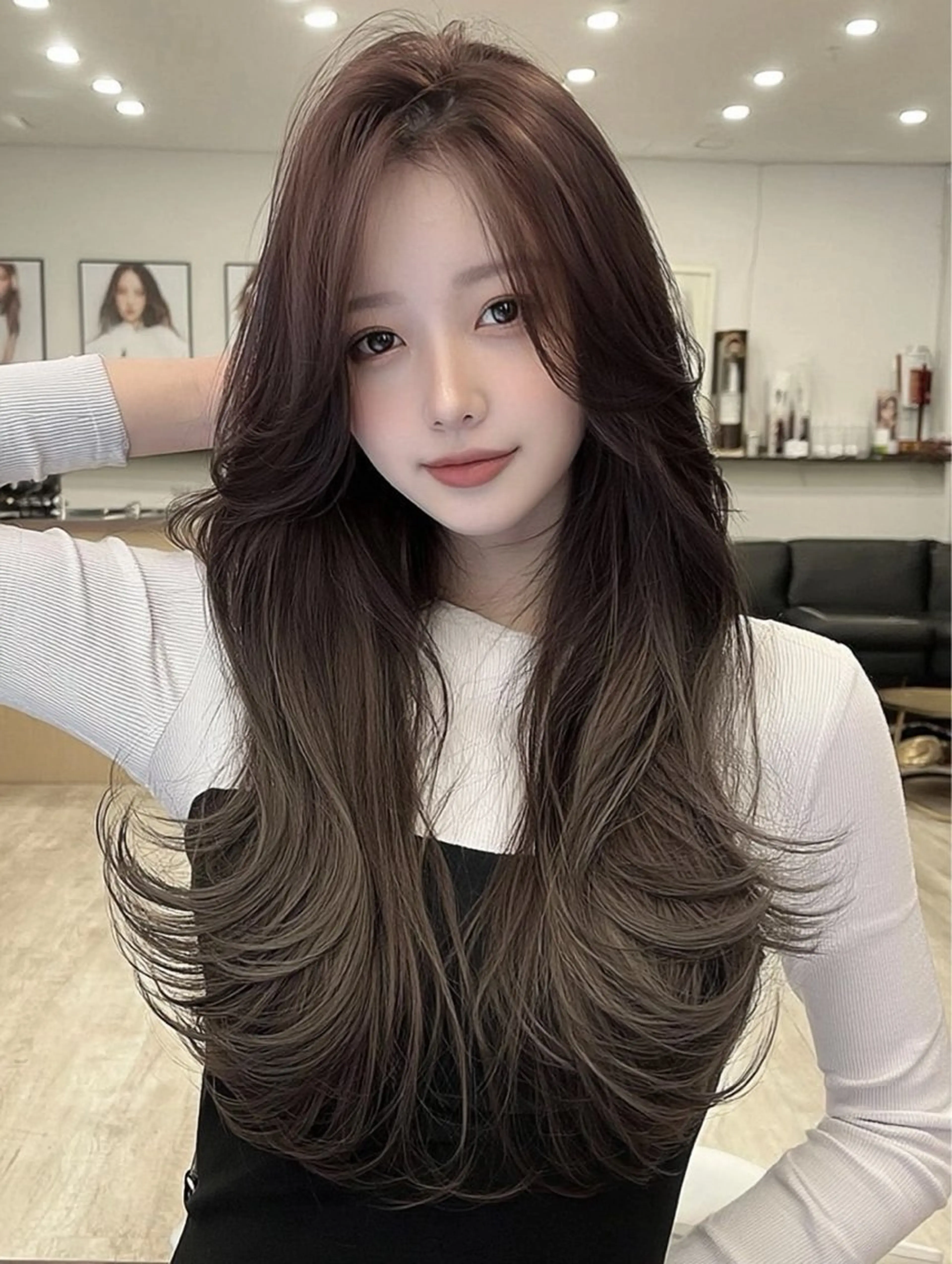ロング 髪質改善 韓国風ヘア レイヤーカット 似合わせカット シースルーバング カット ヘアカラー Ayumu ／京都/西院のヘアスタイル