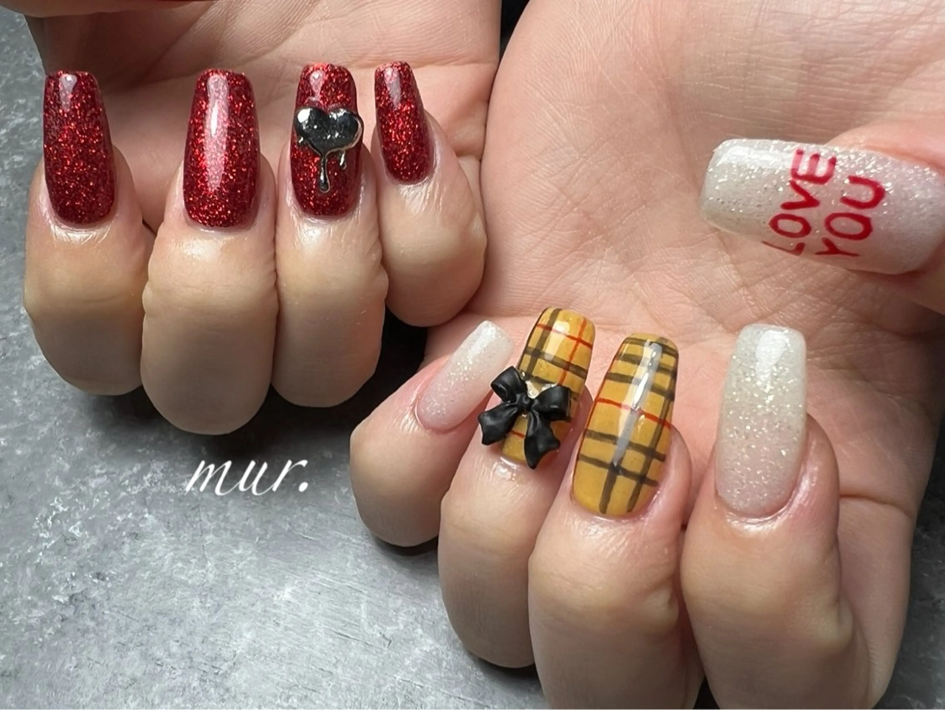 ネイル アートネイル ジェルネイル ハート ラメ(グリッター) ワンカラーネイル nailsalon mur.のネイルデザイン