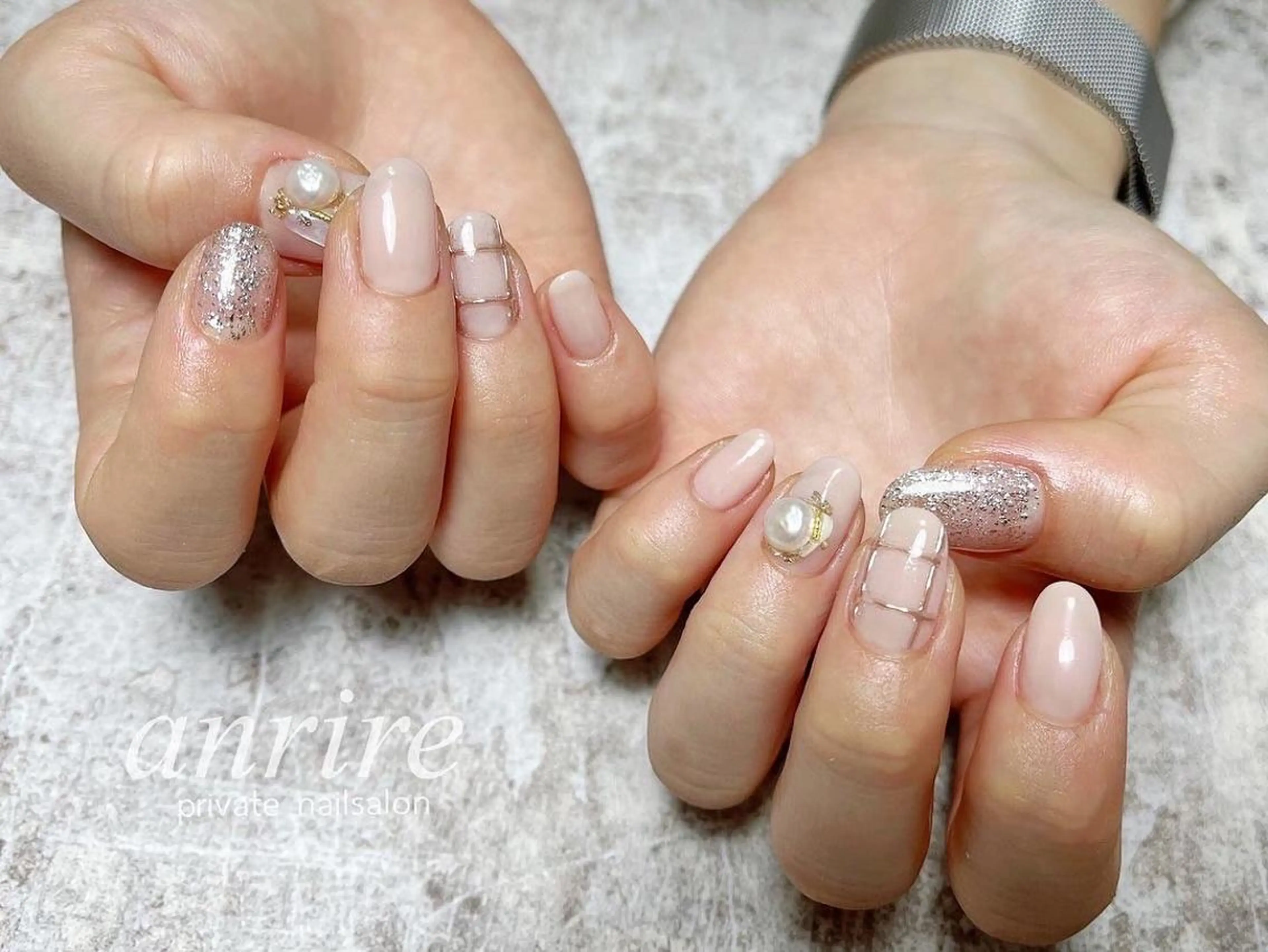 ネイル ジェルネイル ラメ(グリッター) ミラーネイル パラジェル ピンク ハンドネイル nailsalon anrireのネイルデザイン