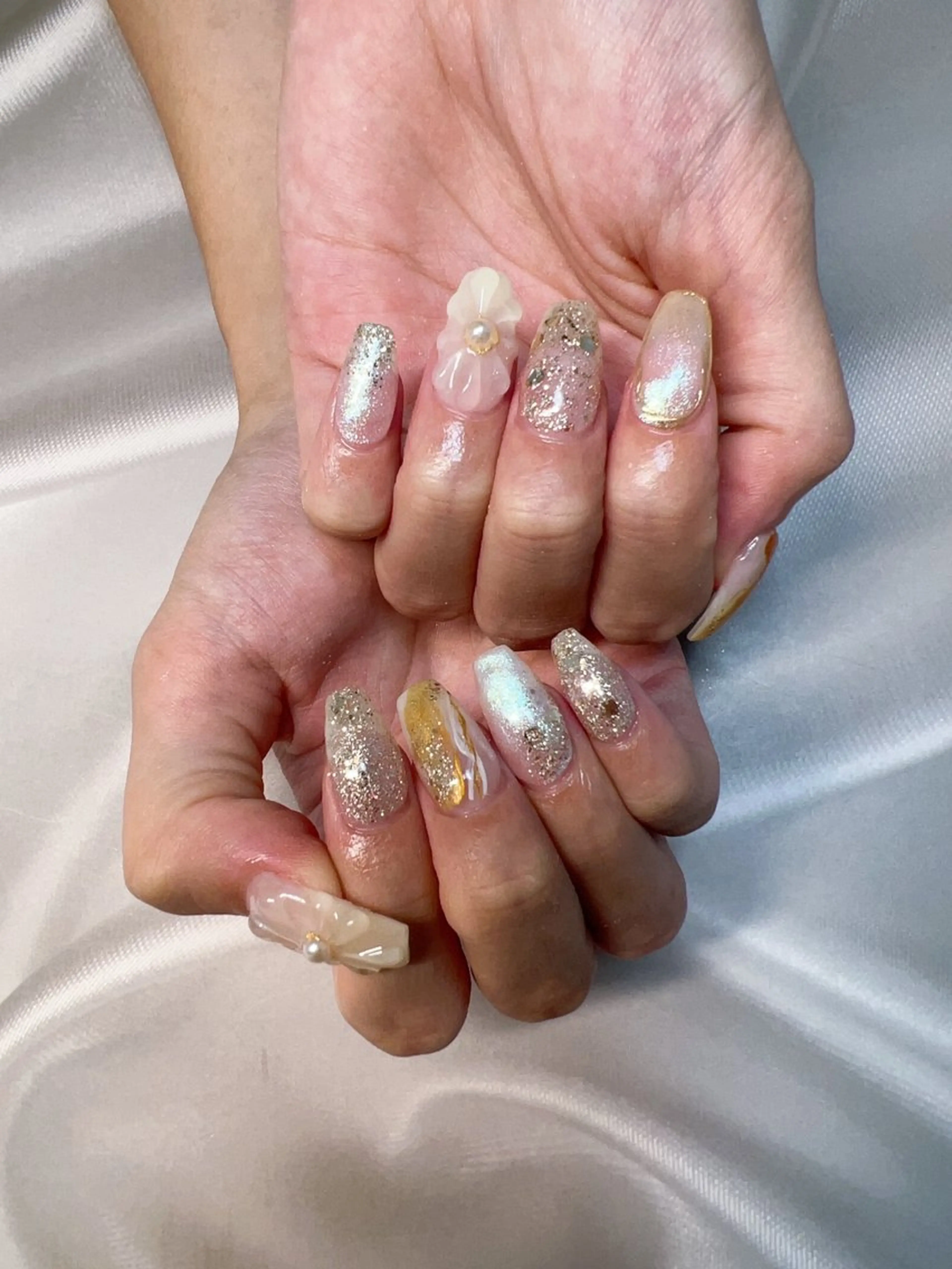 ネイル フラワーネイル ジェルネイル ミラーネイル coco nailのネイルデザイン