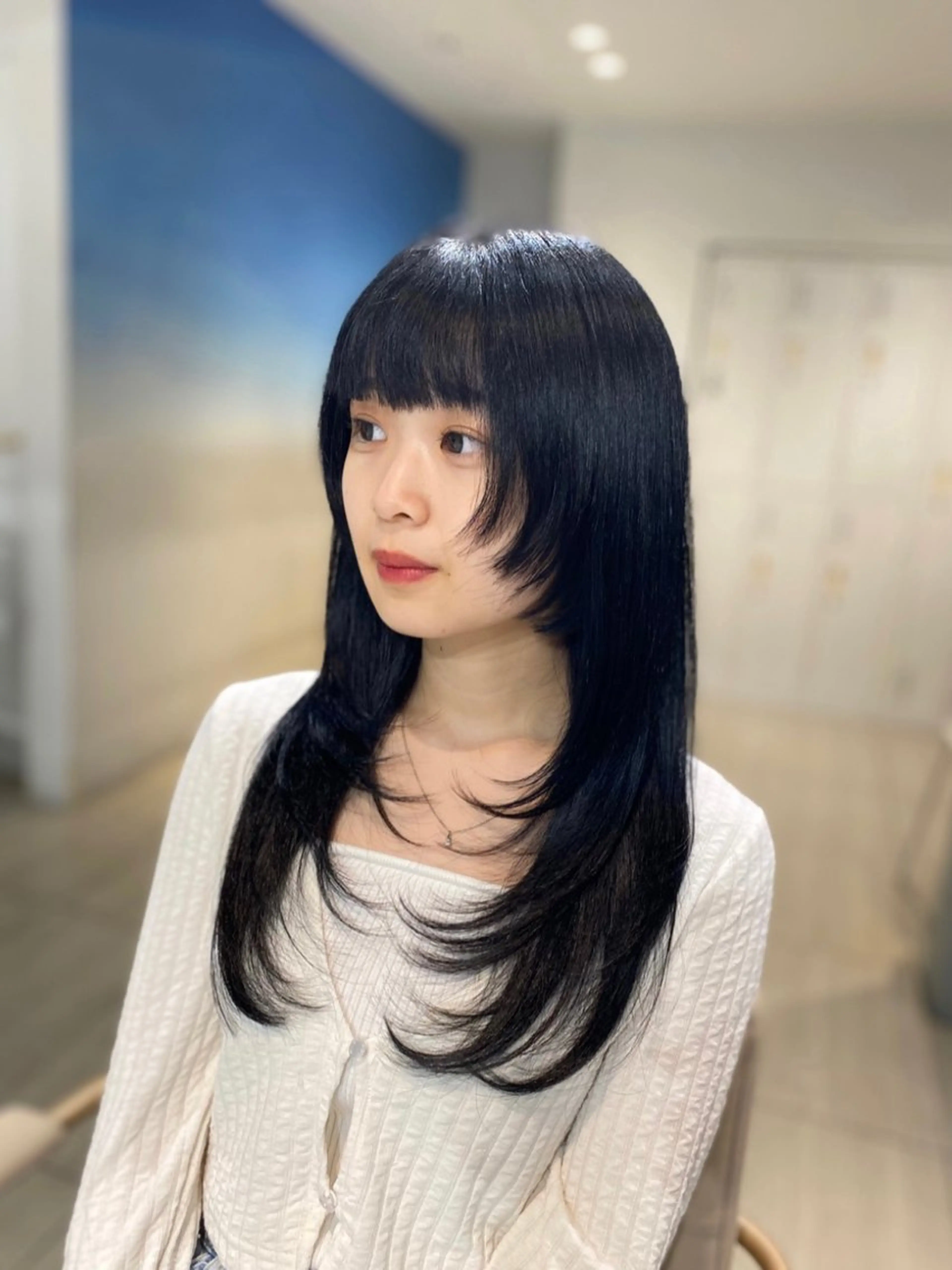 ロング カラー レイヤーカット ウルフカット ウルフレイヤー カット ヘアカラー トリートメント 韓国風レイヤーカット 💎髪質改善"yuiのヘアスタイル