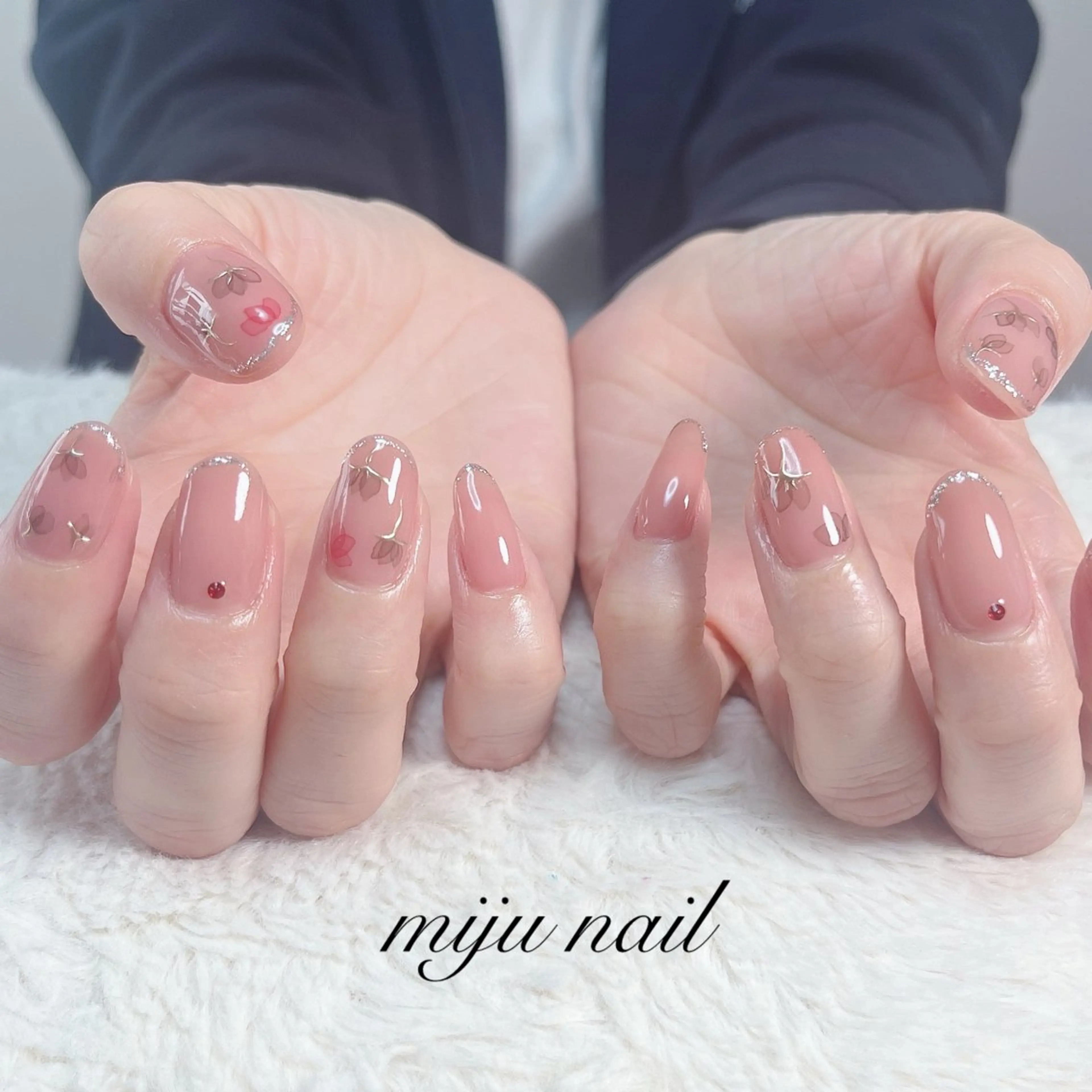 ネイル 赤色 ❁miju nail 大人上品/自爪育成のネイルデザイン
