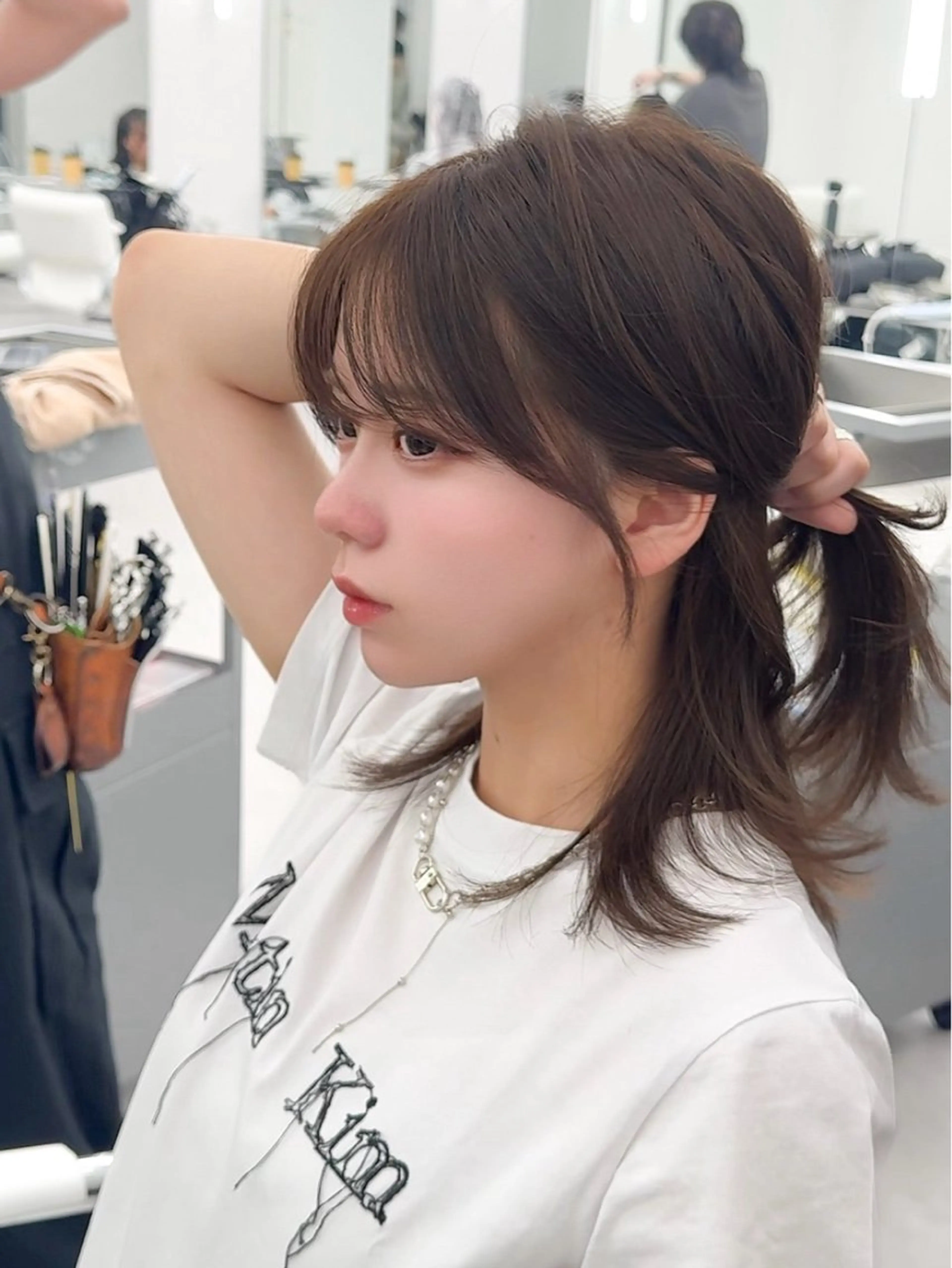 ミディアム カラー ヘアアレンジ カット ヘアカラー トリートメント 顔周り&ミディアム 特化/池袋/kokiのヘアスタイル