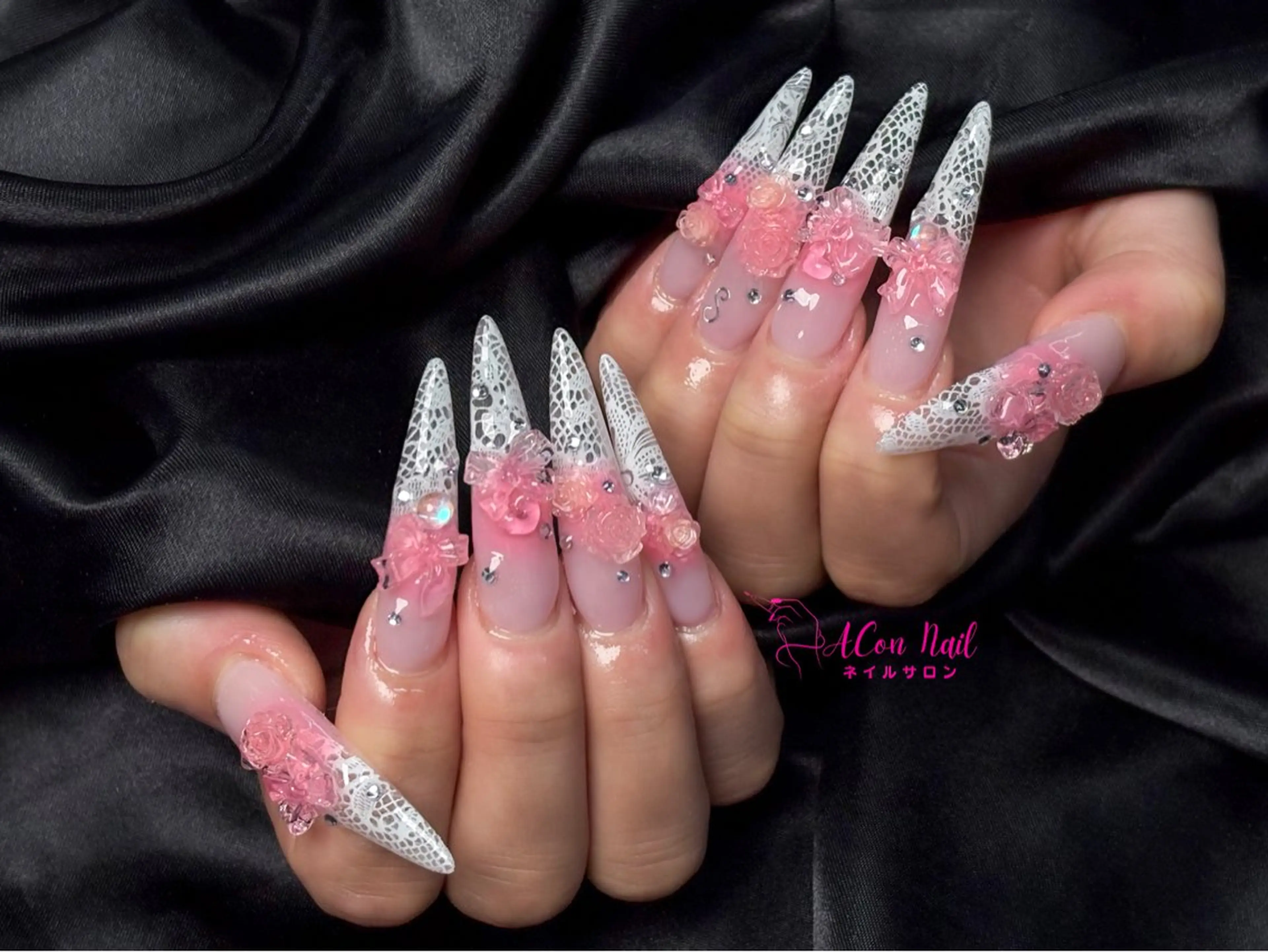 ネイル 桜ネイル 長さ出し フラワーネイル フレンチネイル ジェルネイル ハンドネイル ACon NailSalonのネイルデザイン