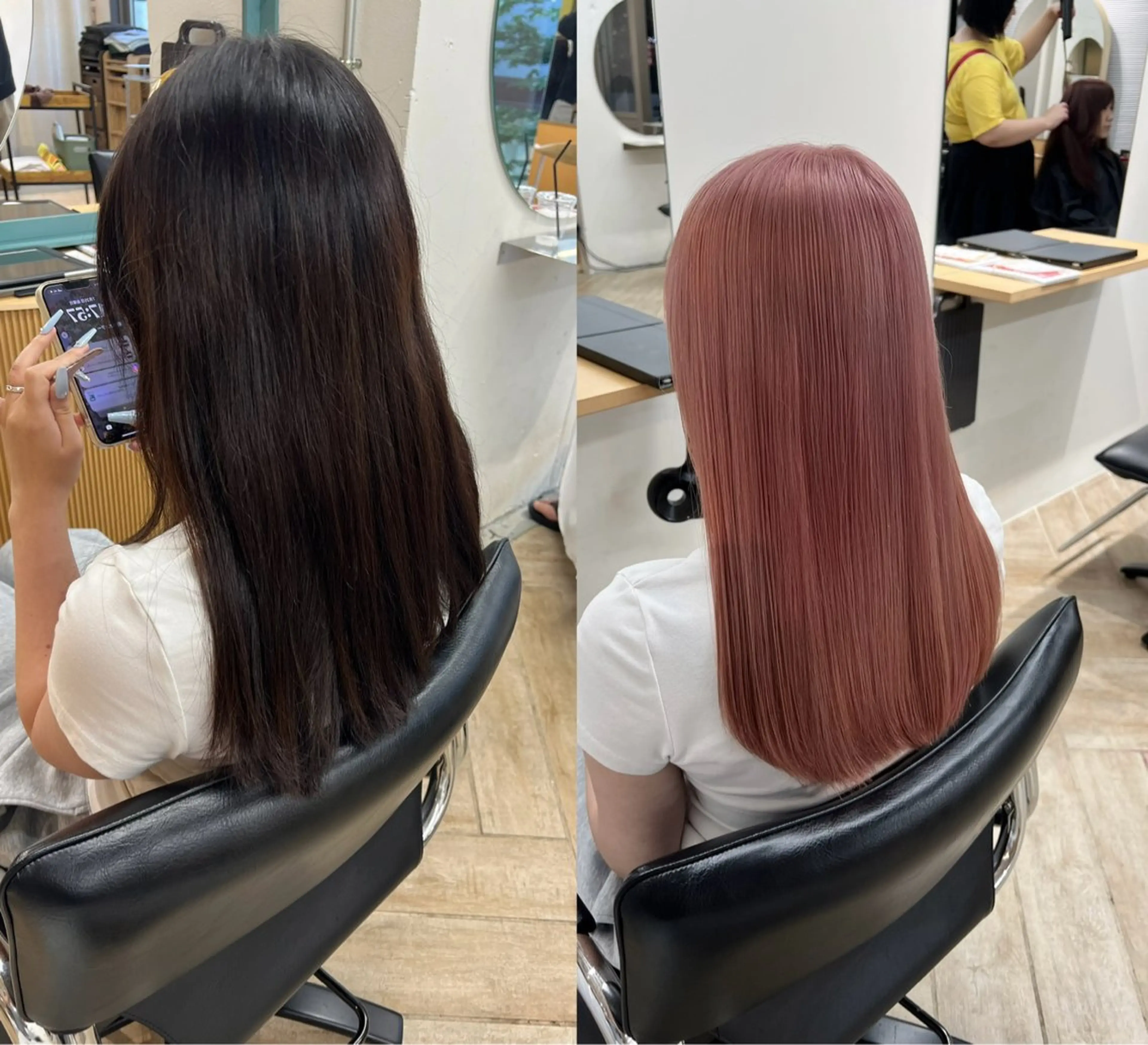 セミロング カラー ベージュカラー ピンクカラー ピンクベージュ ヘアカラー トリートメント ベージュ/髪質改善 新潟/万代/井上佑のヘアスタイル