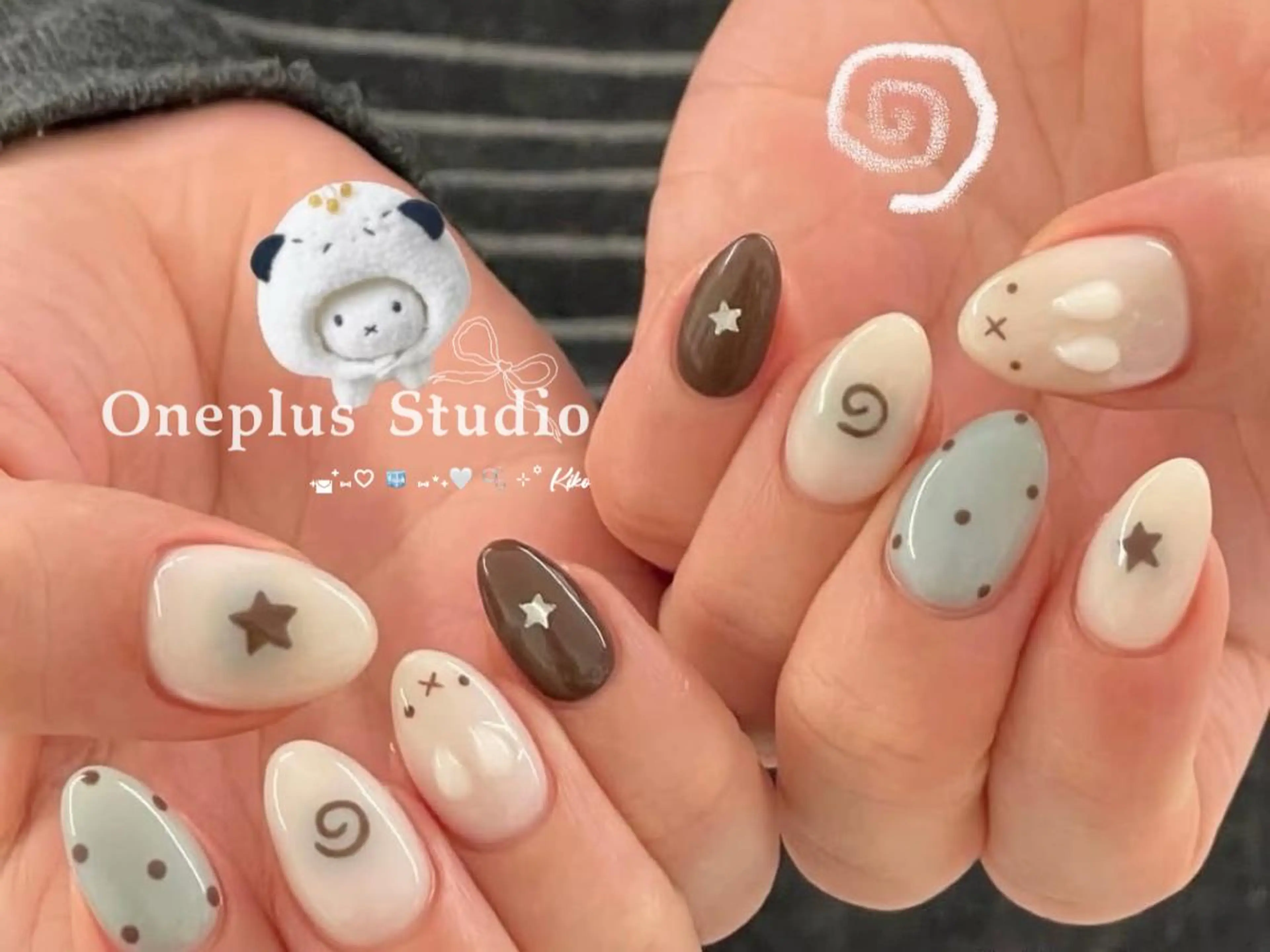 ネイル アニマル柄 ボルドー ブラウン フレンチネイル マグネットネイル One plus StudioNailのネイルデザイン