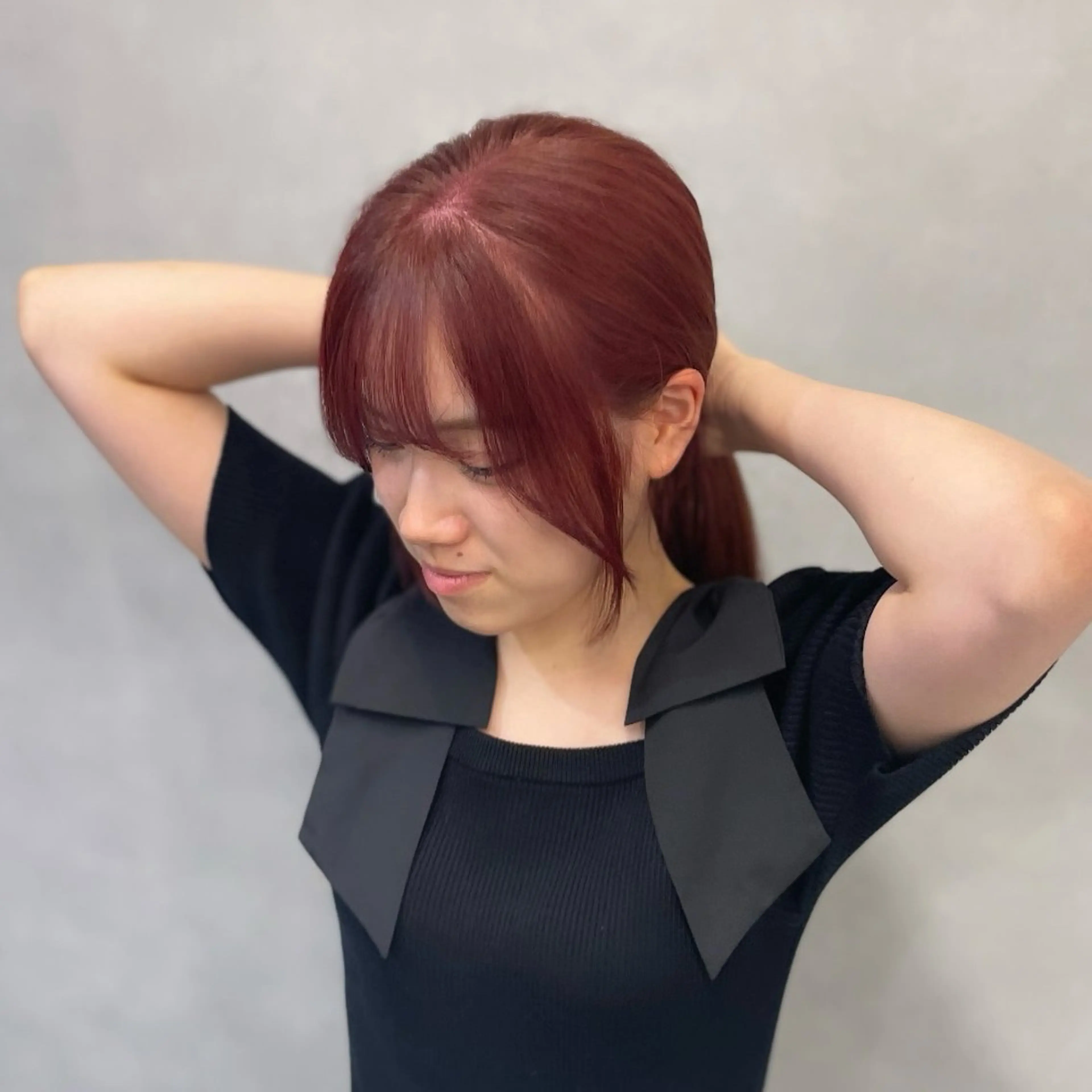 ロング カラー ブリーチ ブリーチなしカラー レッドカラー 顔周りカット ヘアカラー Rui/透明感カラー 暖色/レイヤーカットのヘアスタイル