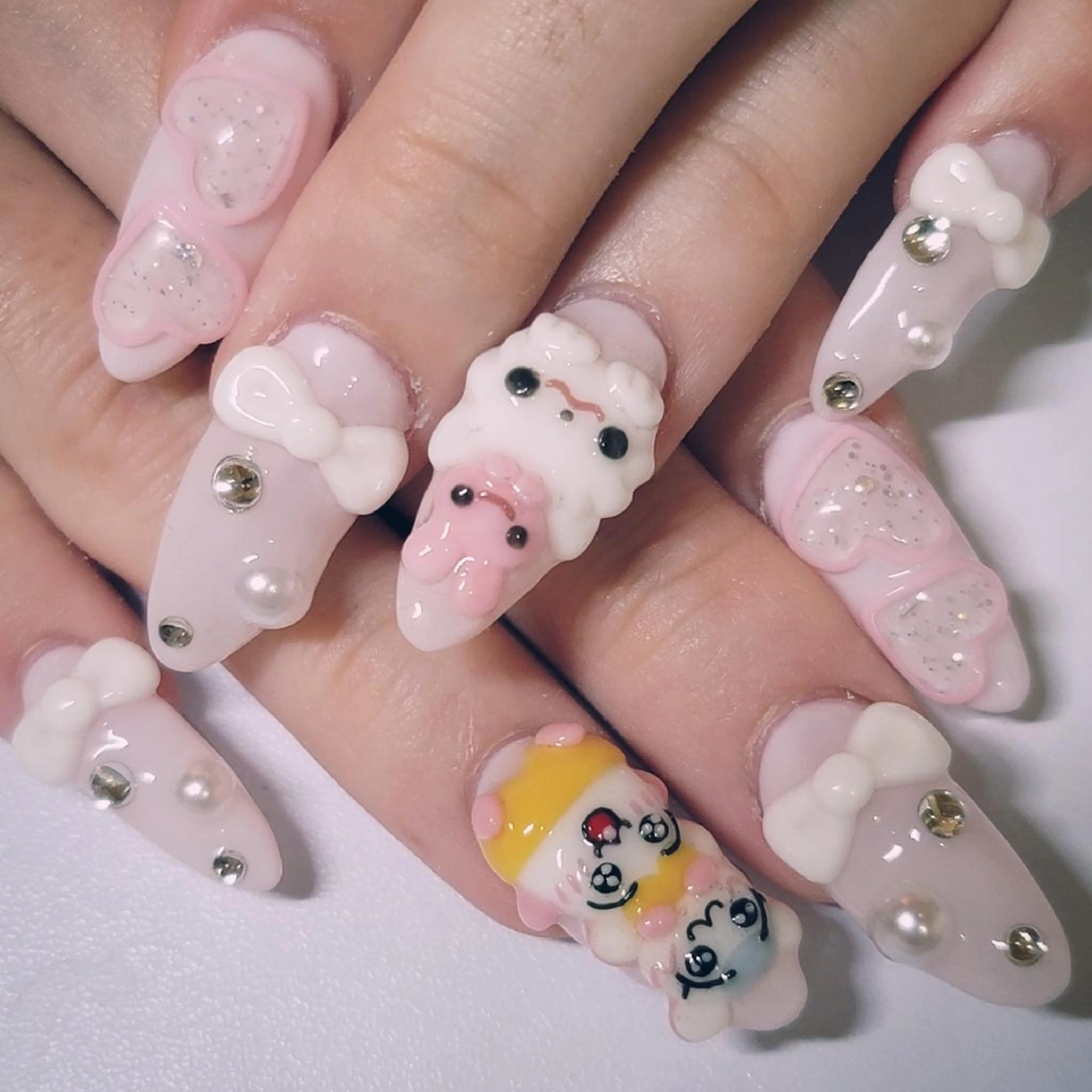 ネイル アートネイル ハート ワンカラーネイル ピンク リボン ハンドネイル よしだ ひろきのネイルデザイン