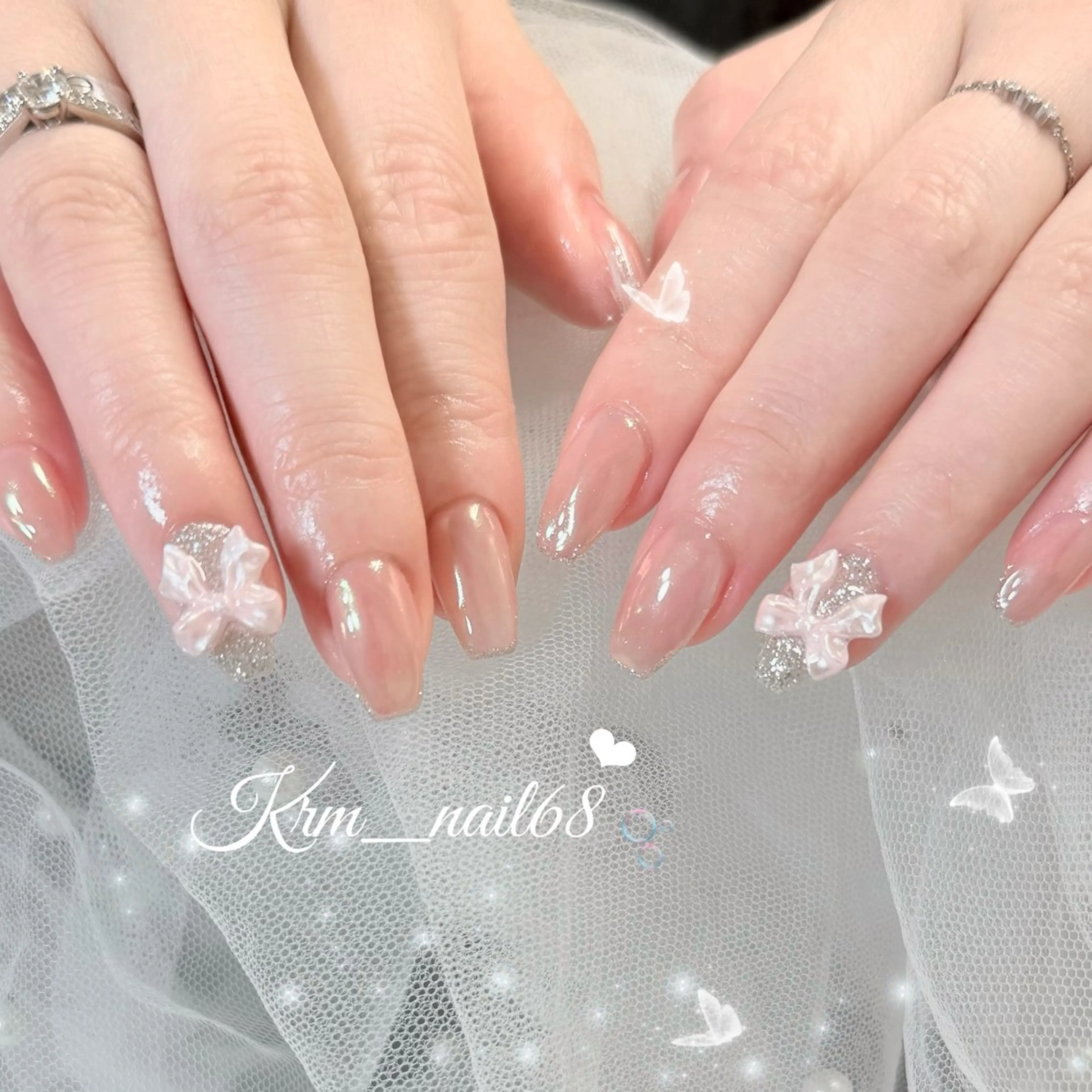 ネイル オーロラネイル リボン ハンドネイル Karen 新宿のネイルデザイン