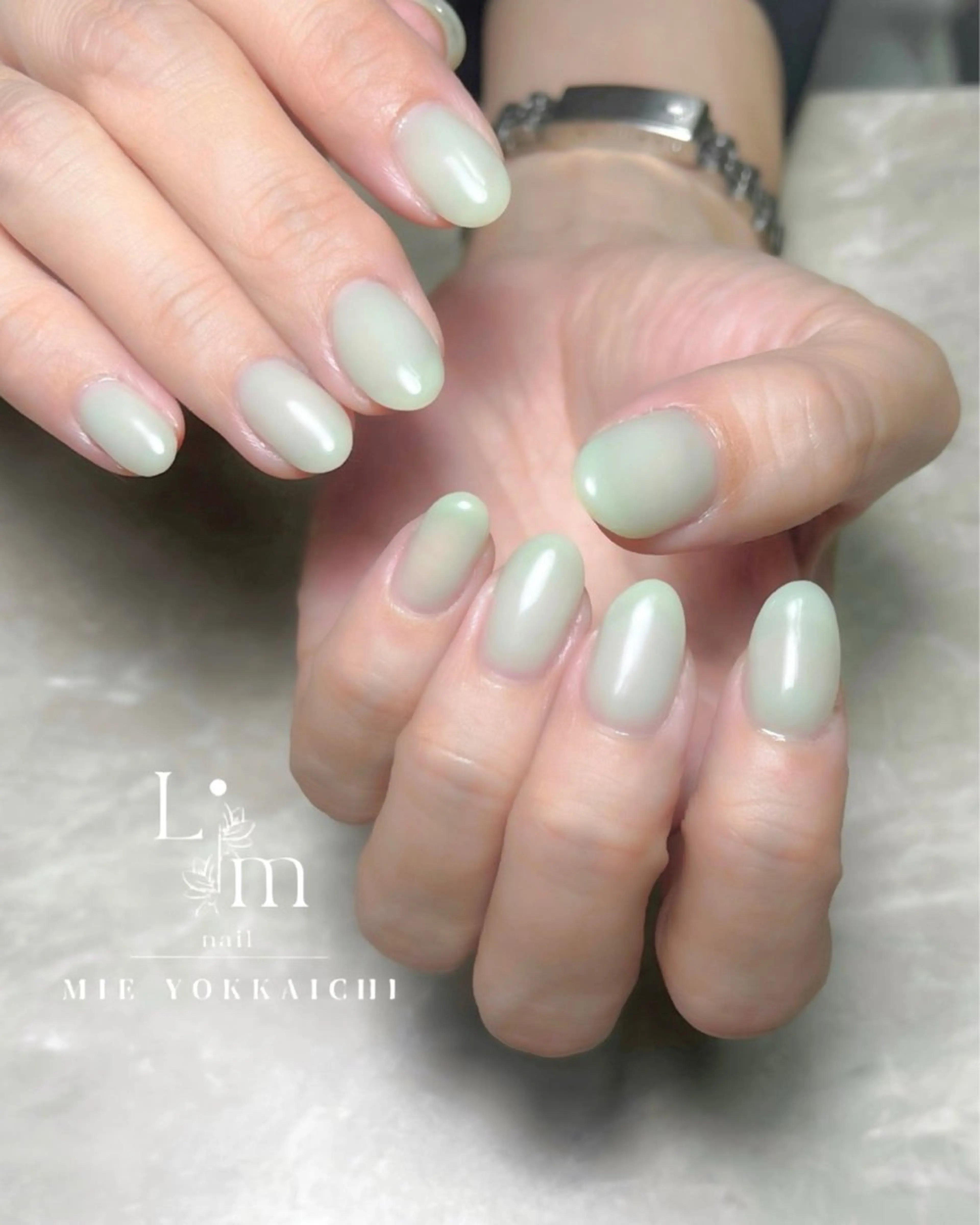ネイル グリーン ワンカラーネイル パステルネイル 春ネイル Li.m nail リム ネイルのネイルデザイン