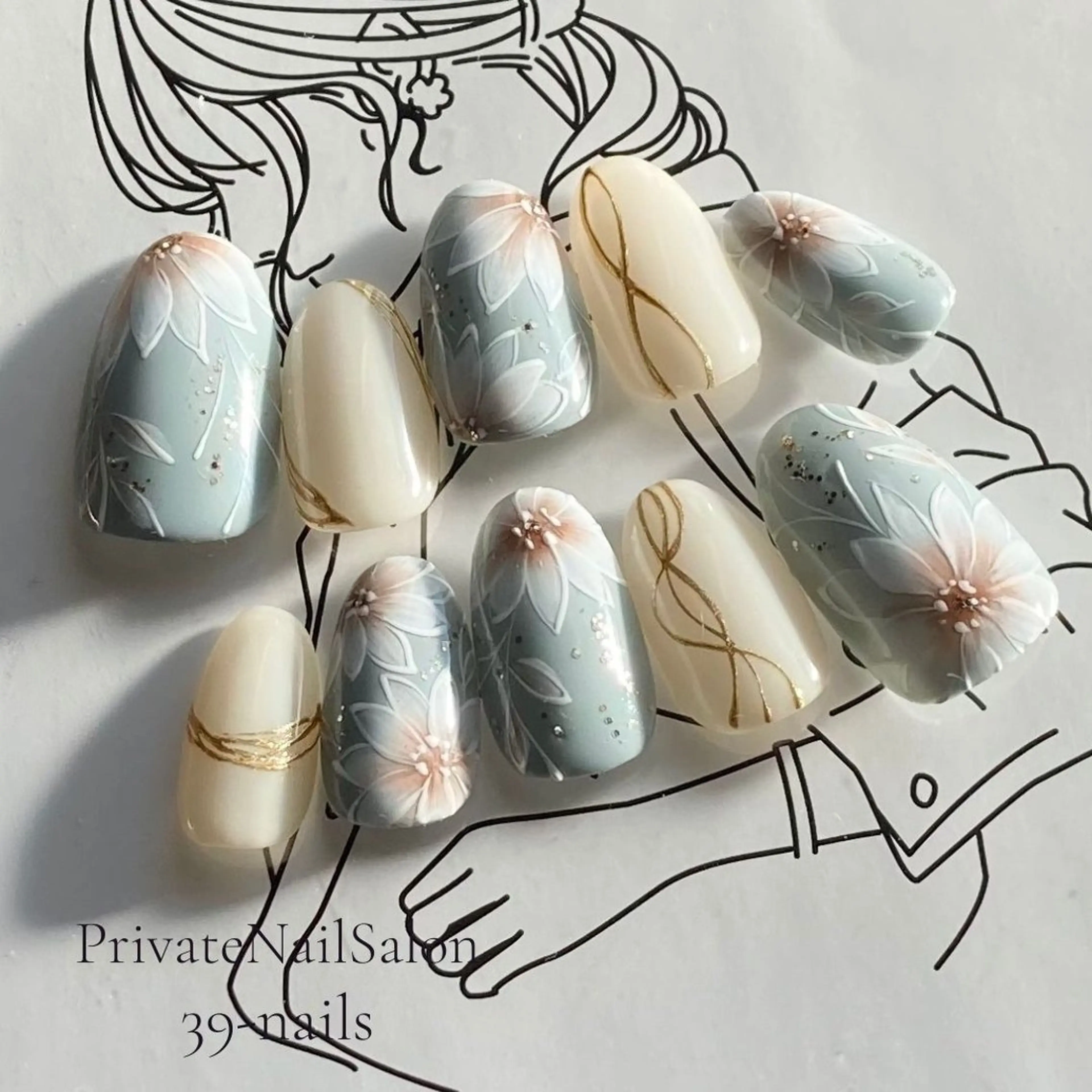 ネイル 成人式 フラワーネイル キラキラネイル ニュアンスネイル ブライダルネイル ハンドネイル 39-nails EharaMikuのネイルデザイン