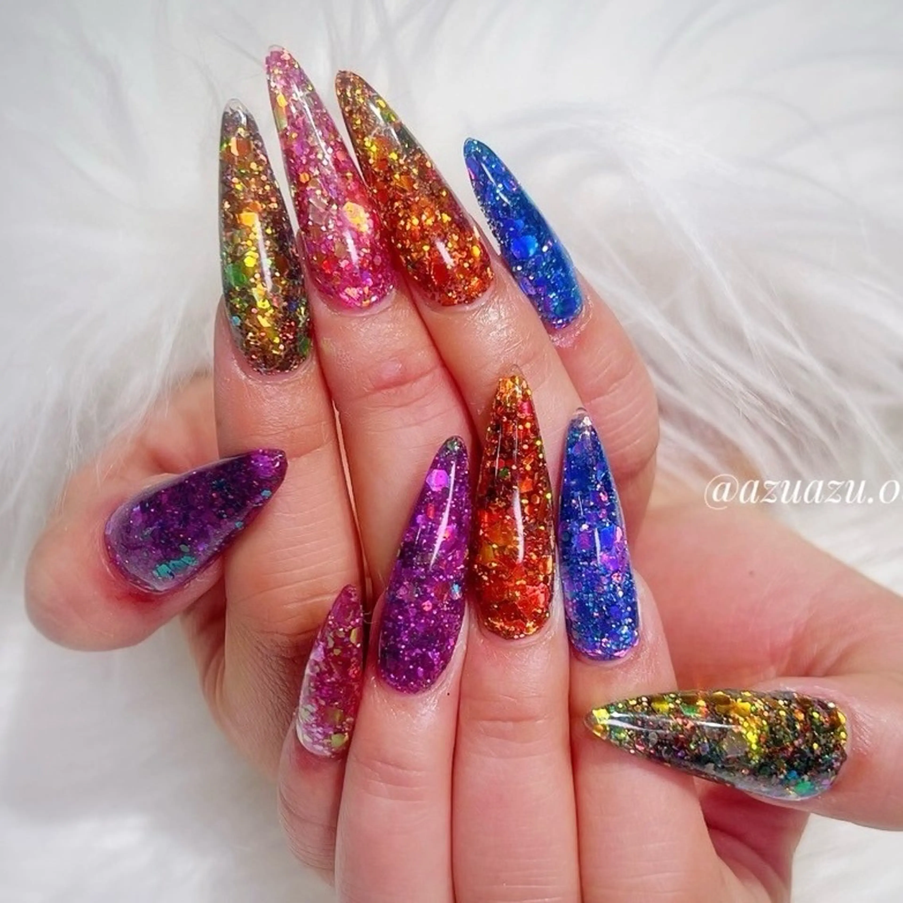 ネイル 長さ出し ラメ(グリッター) スカルプネイル ハンドネイル ﾍｱﾒｲｸ&ﾈｲﾙ ♥️Azuのネイルデザイン