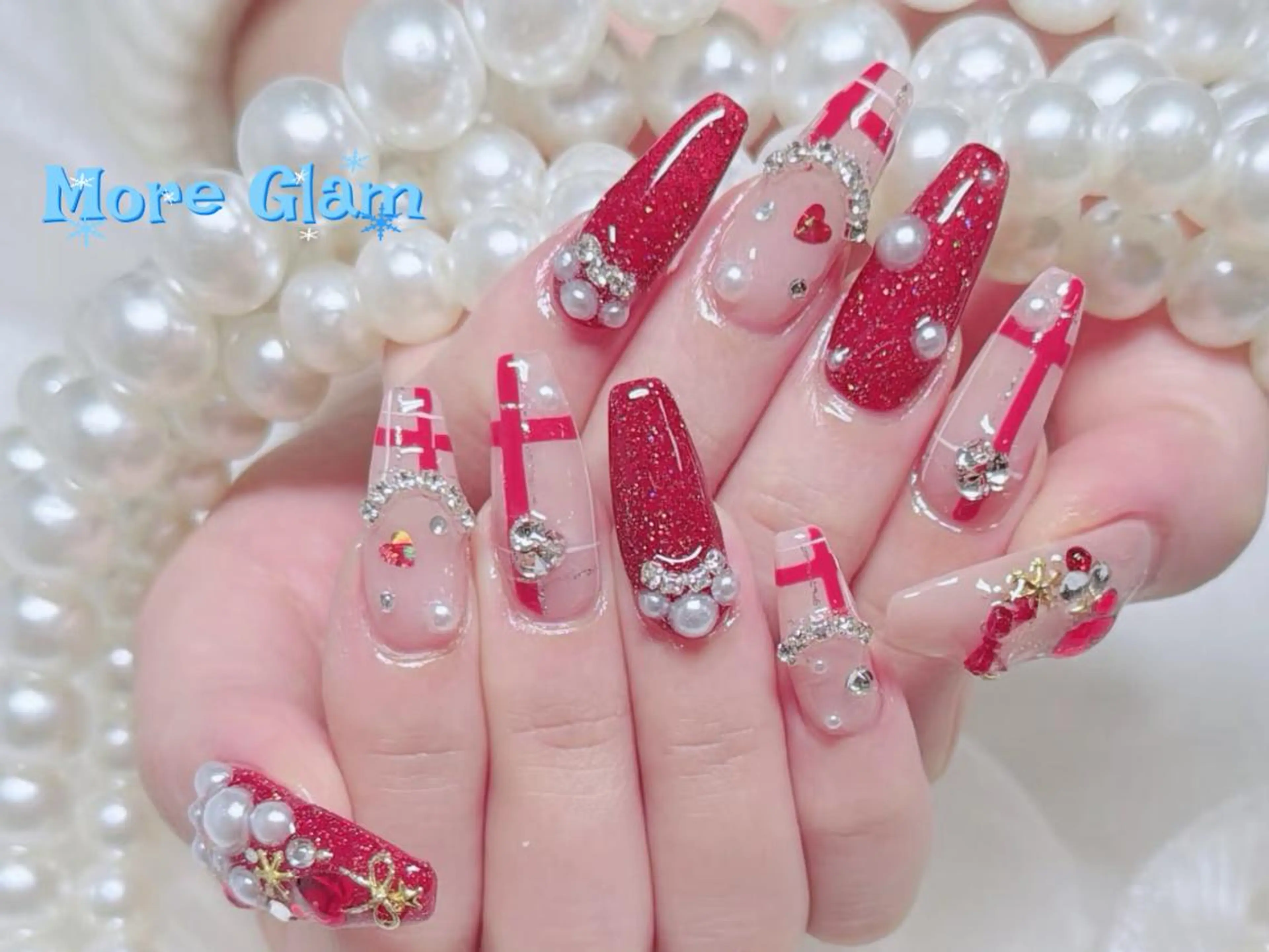 ネイル 長さ出し フットネイル フレンチネイル ジェルネイル ガラスフレンチ MoreGlam Nailsのネイルデザイン