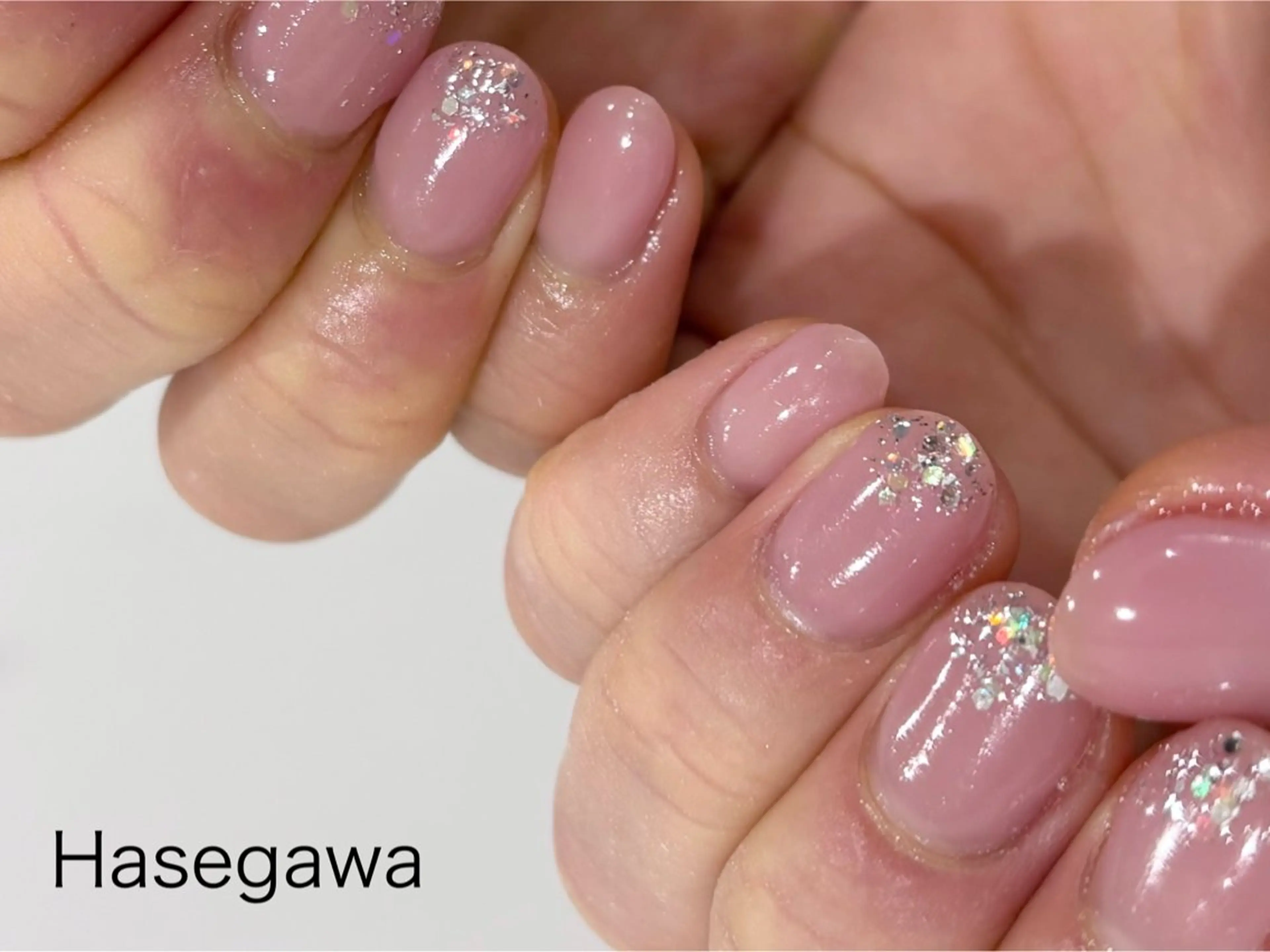 ネイル ラメ(グリッター) ピンク ハンドネイル DROP 長谷川のネイルデザイン