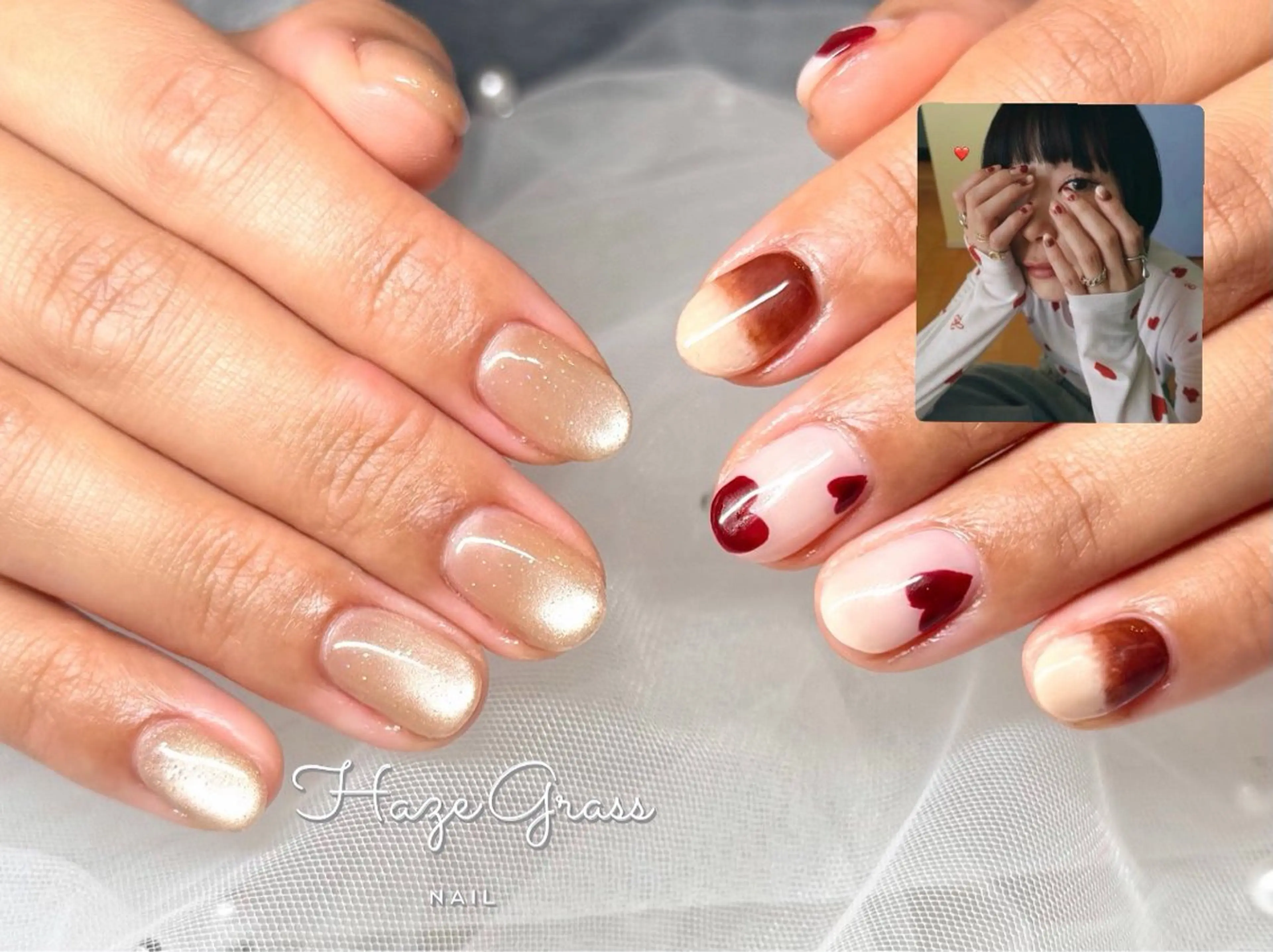 ネイル ハート ニュアンスネイル ハンドネイル HazeGrass NAILのネイルデザイン