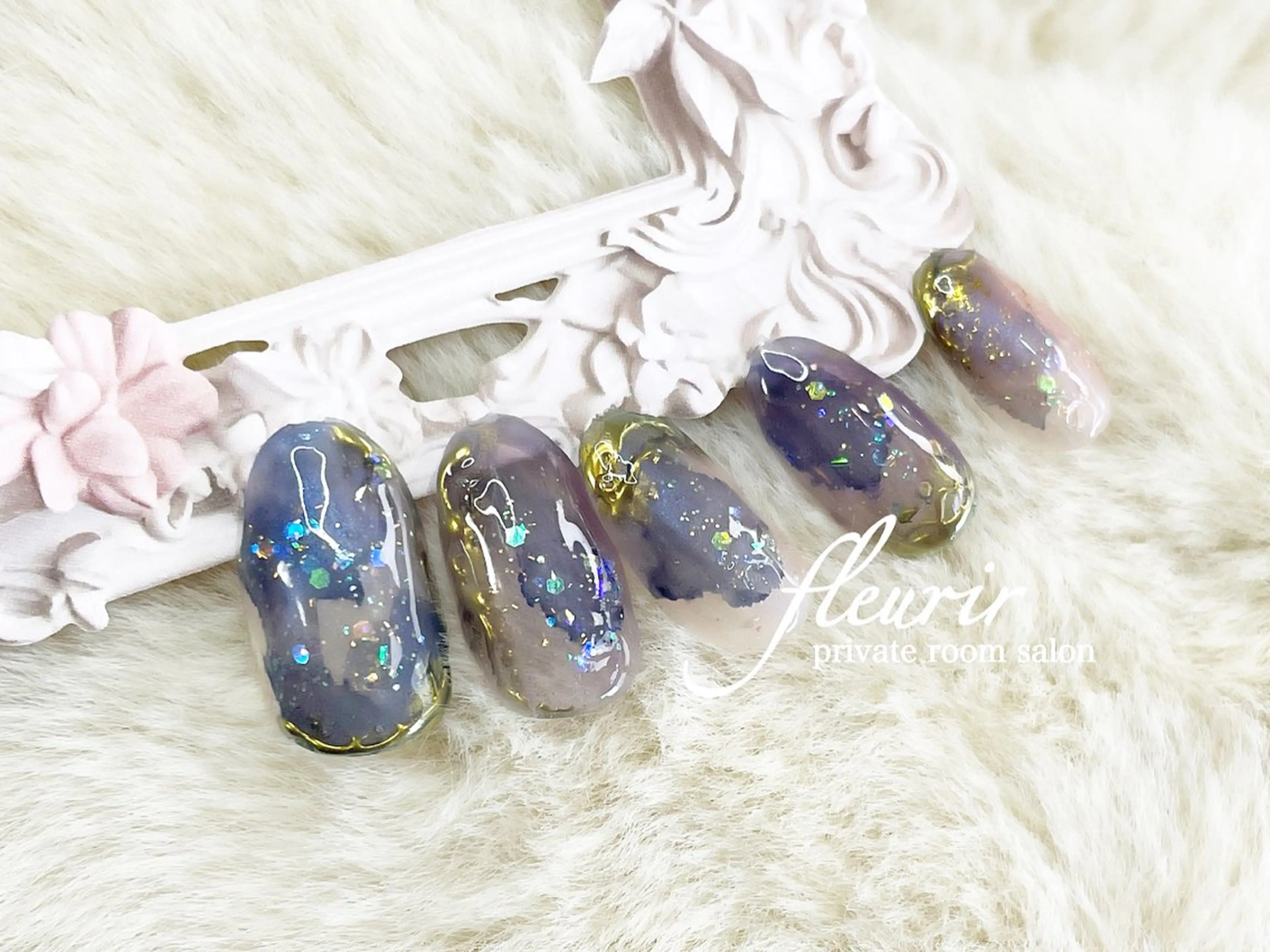 ネイル アートネイル オーロラネイル ゴールド ホログラムネイル ミラーネイル フルリール 【プライベートサロンのネイルデザイン