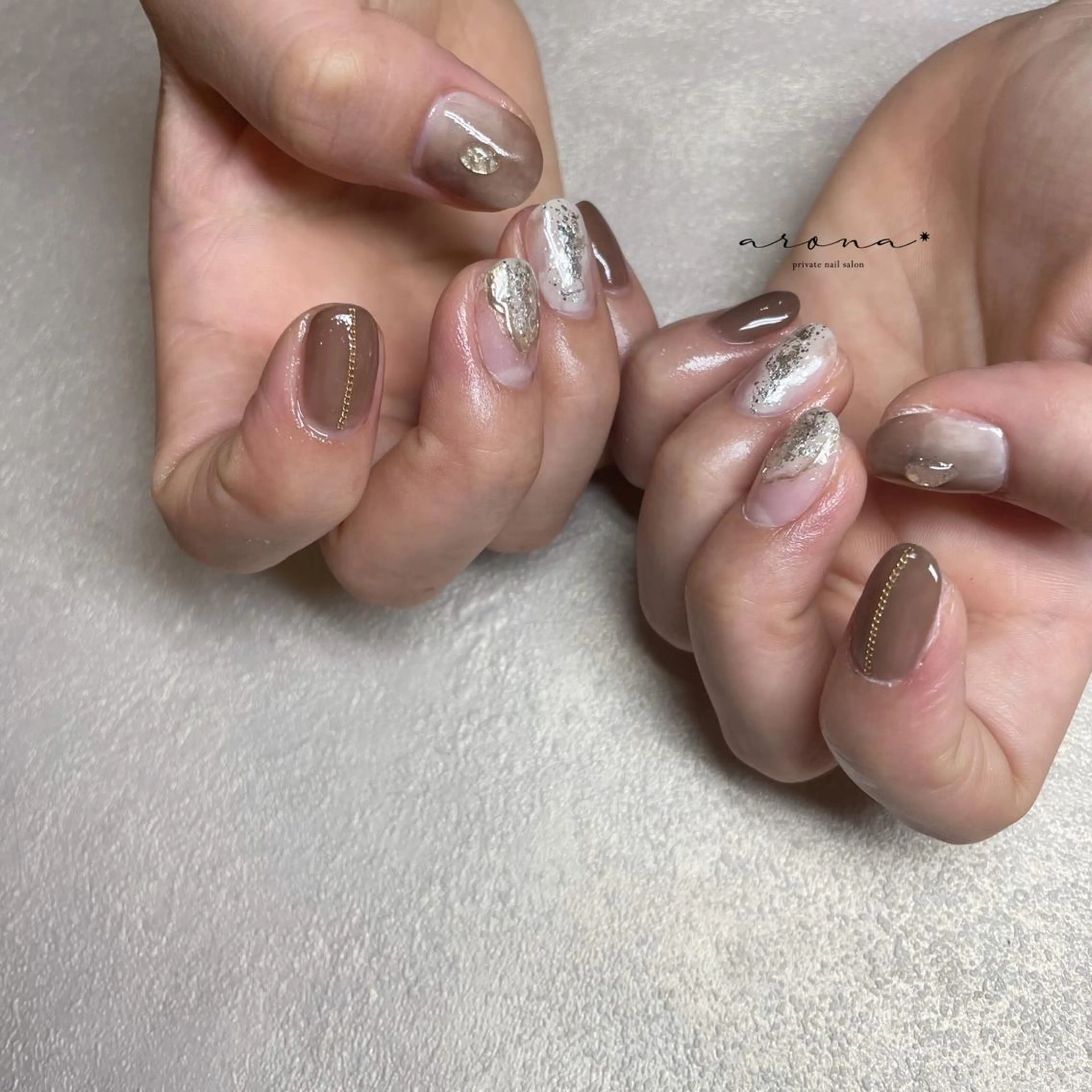 ネイル ブラウン ハンドネイル nail salon ✷aronaのネイルデザイン