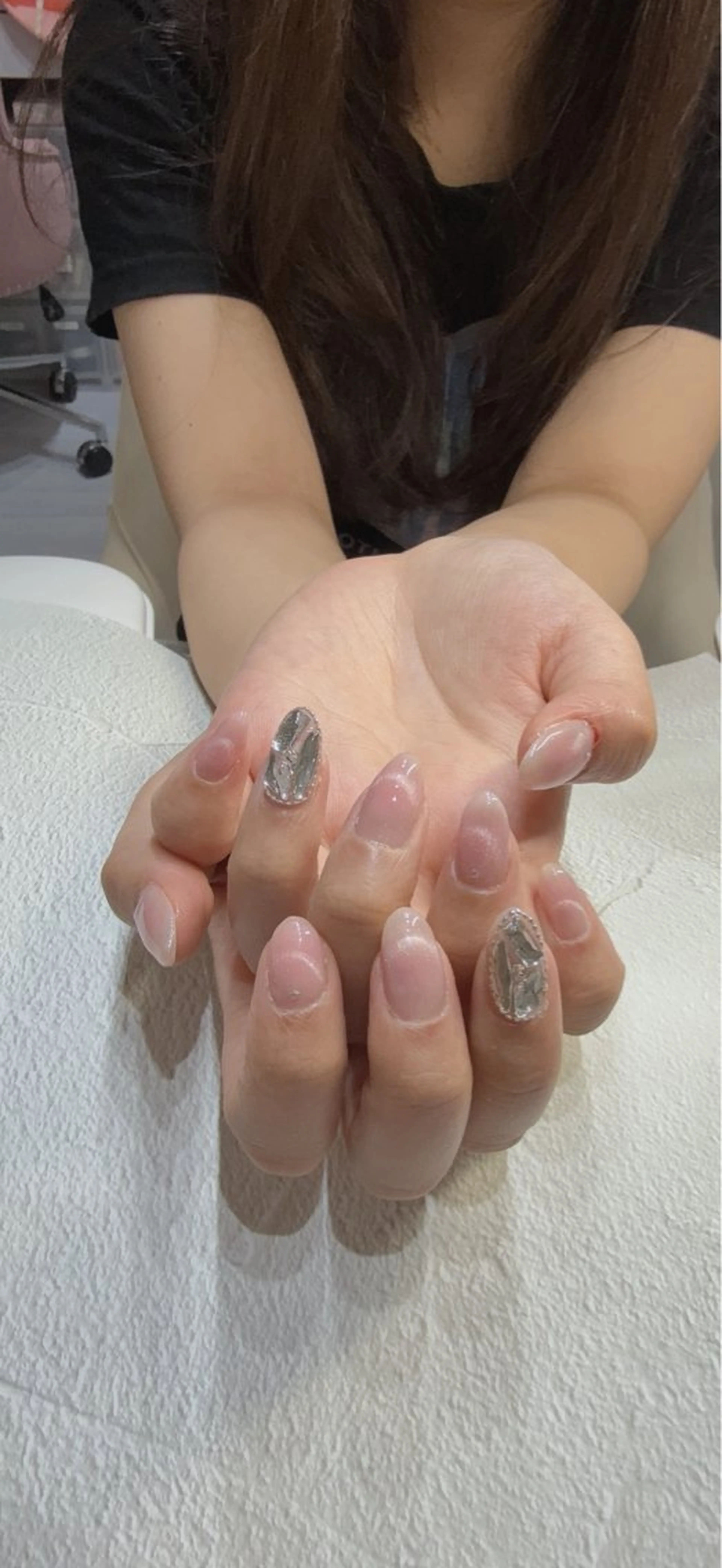 ネイル アートネイル クリアネイル ミラーネイル オフィスネイル ピンク ハンドネイル ハンドケア NailSalon✨ Écrinエクランのネイルデザイン