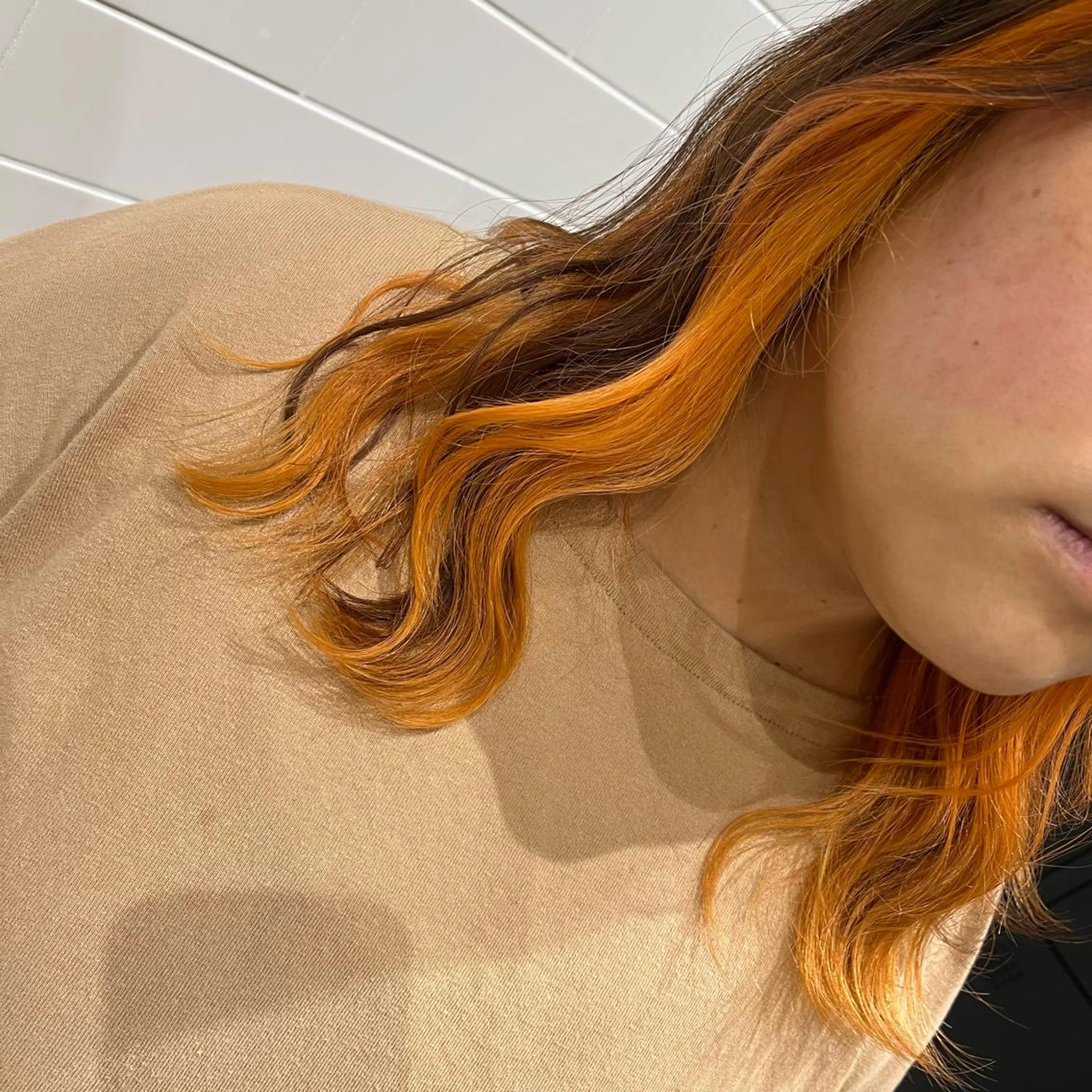 ミディアム カラー ブラウンカラー オレンジ オレンジブラウン lien ヒジリのヘアスタイル