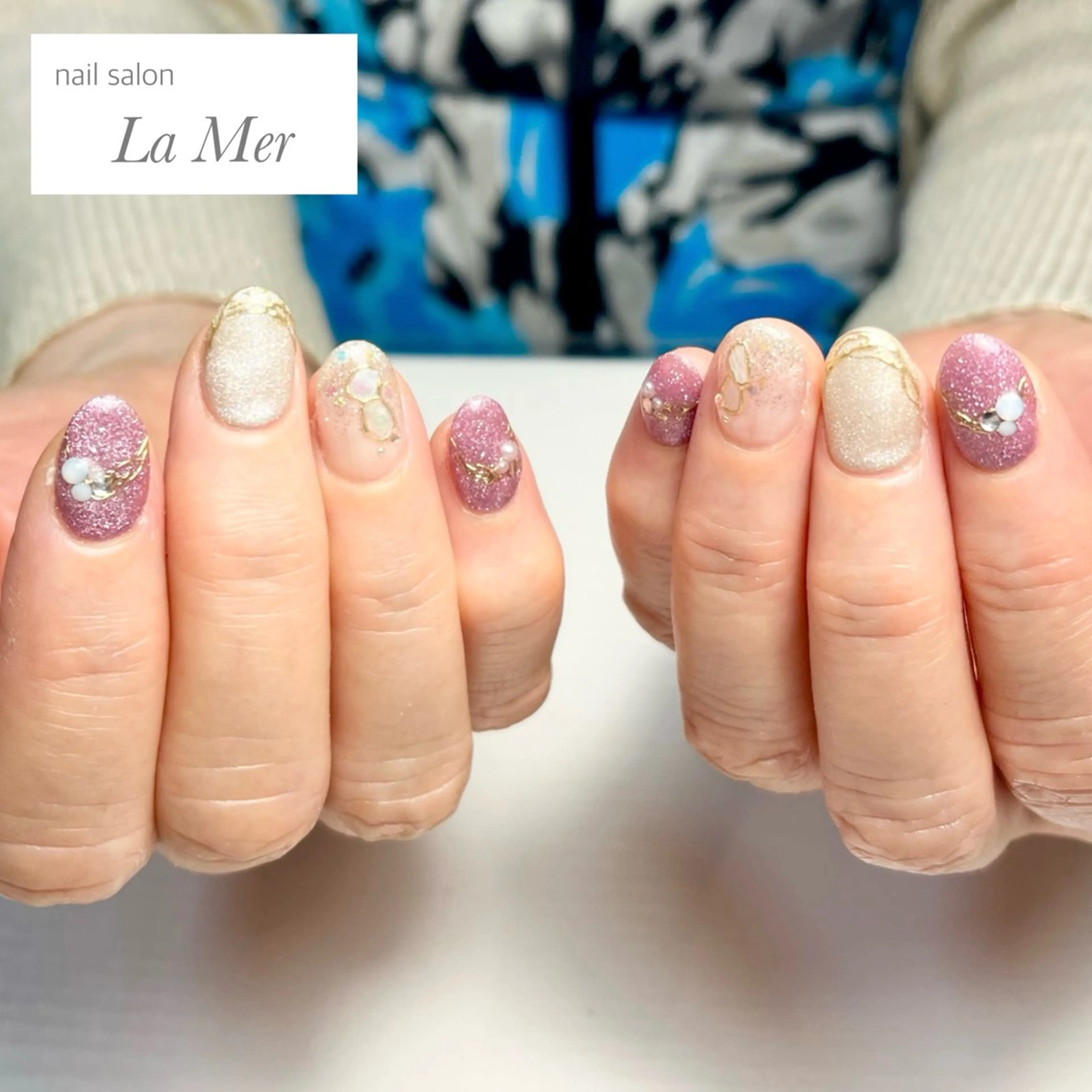 ネイル フラッシュネイル ゴールド キラキラネイル マグネットネイル ミラーネイル ハンドネイル nailsalon La Merのネイルデザイン