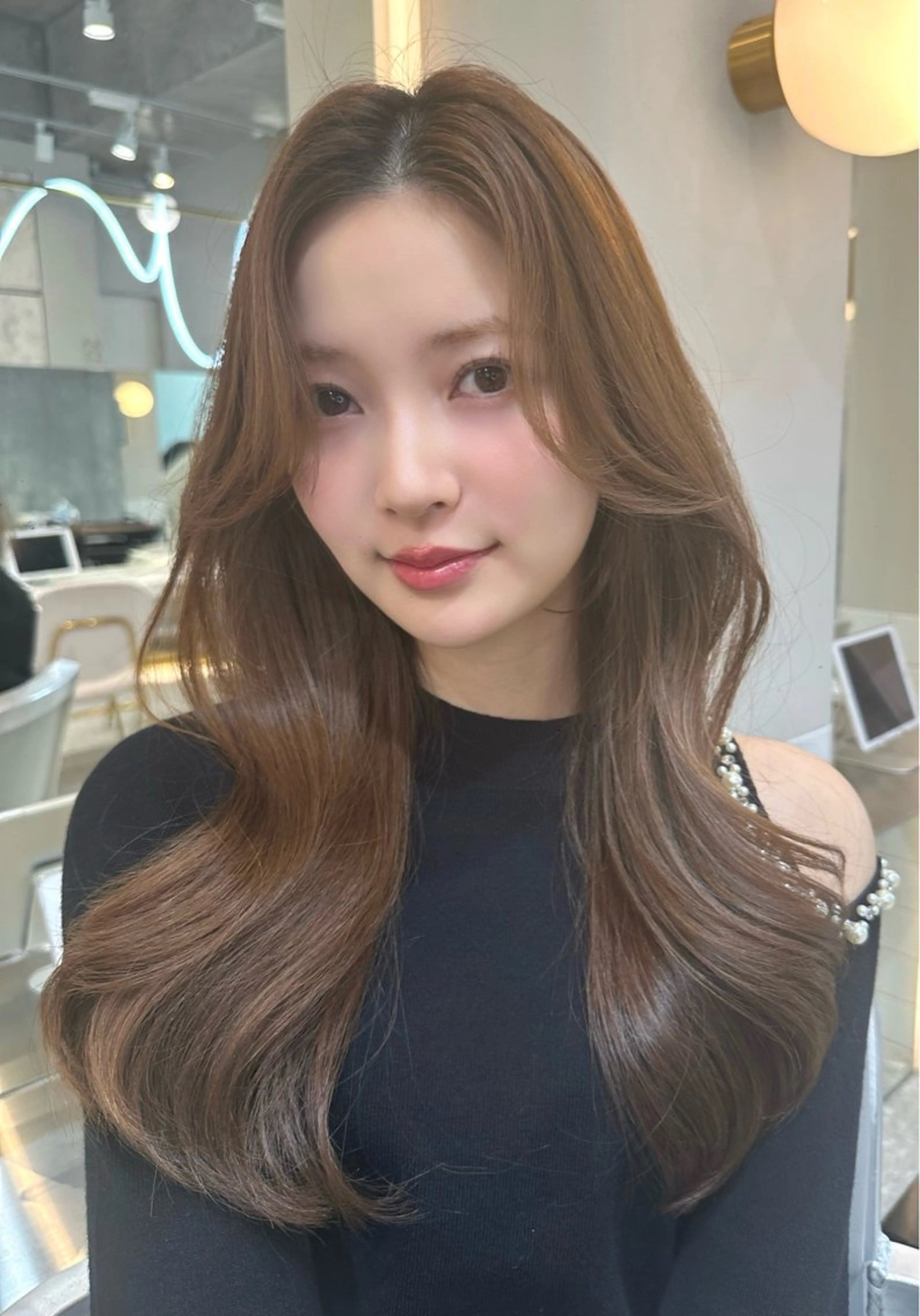 セミロング カラー カット ヘアカラー トリートメント ヘアセット 新宿/韓国レイヤー 髪質改善カラー/角所のヘアスタイル