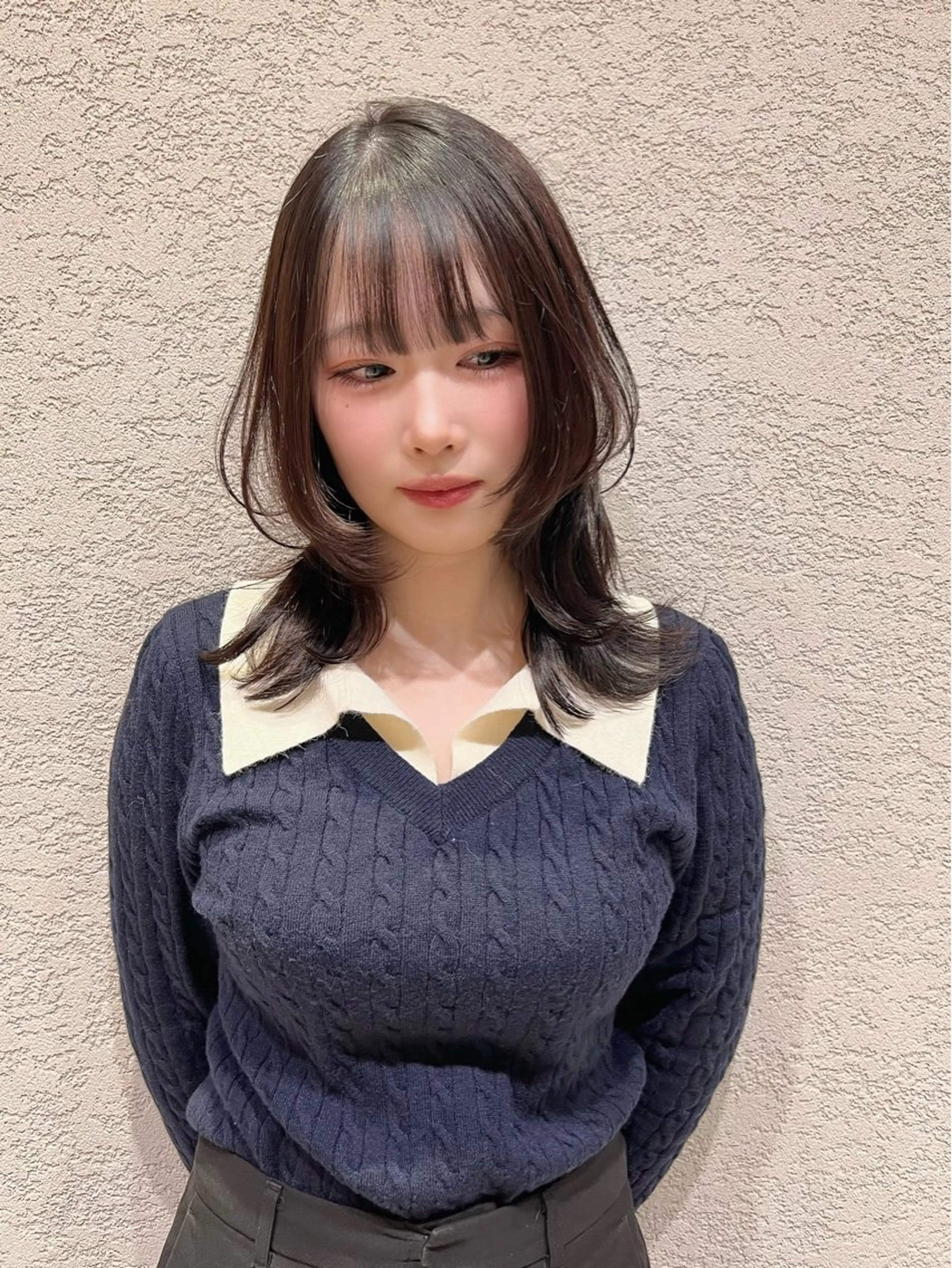 ミディアム カラー カット ヘアカラー トリートメント 興津/韓国レイヤー ダブルカラー美髪縮毛のヘアスタイル