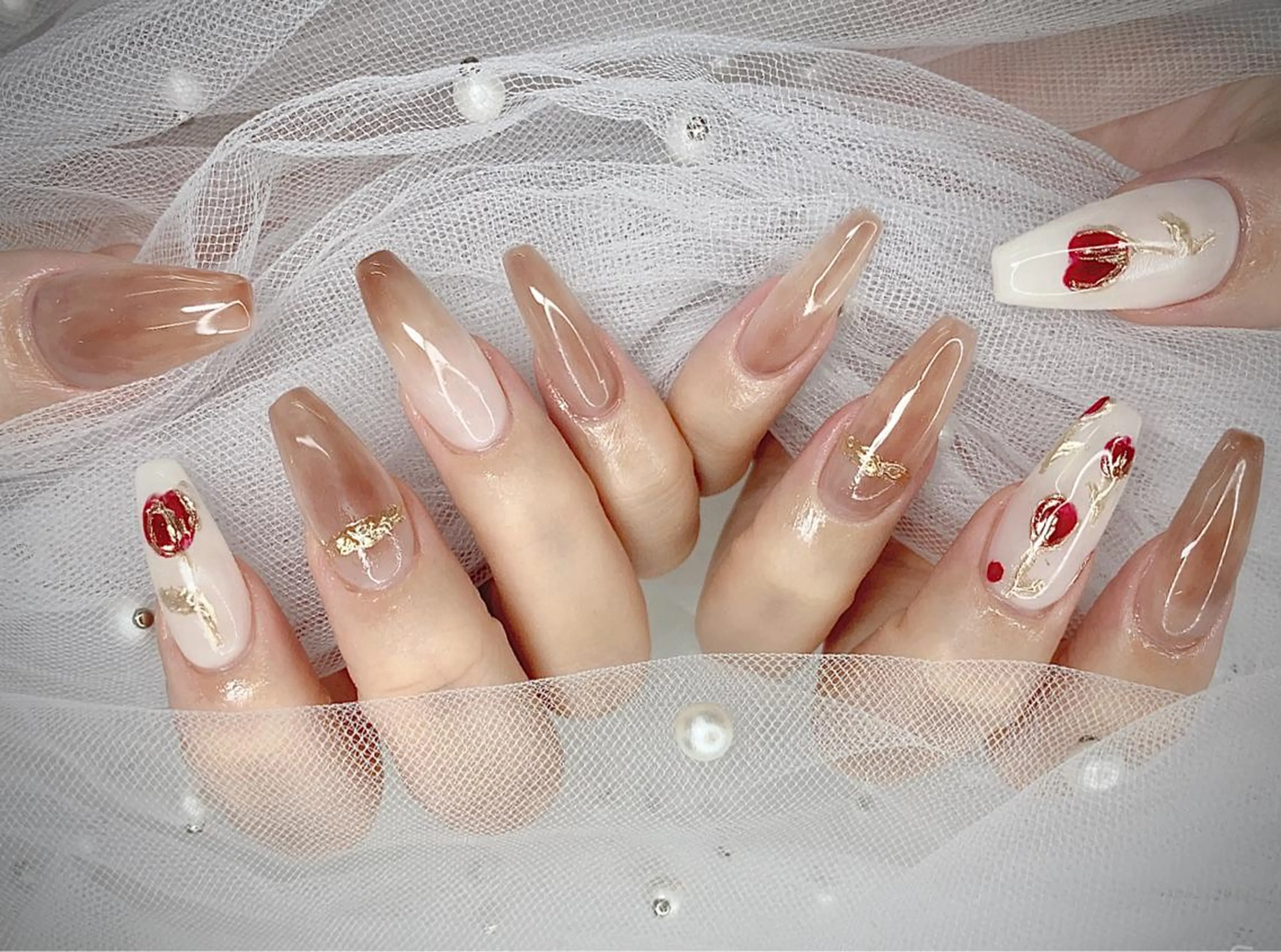 ネイル I-nailロング /ワンホン/キラキラのネイルデザイン